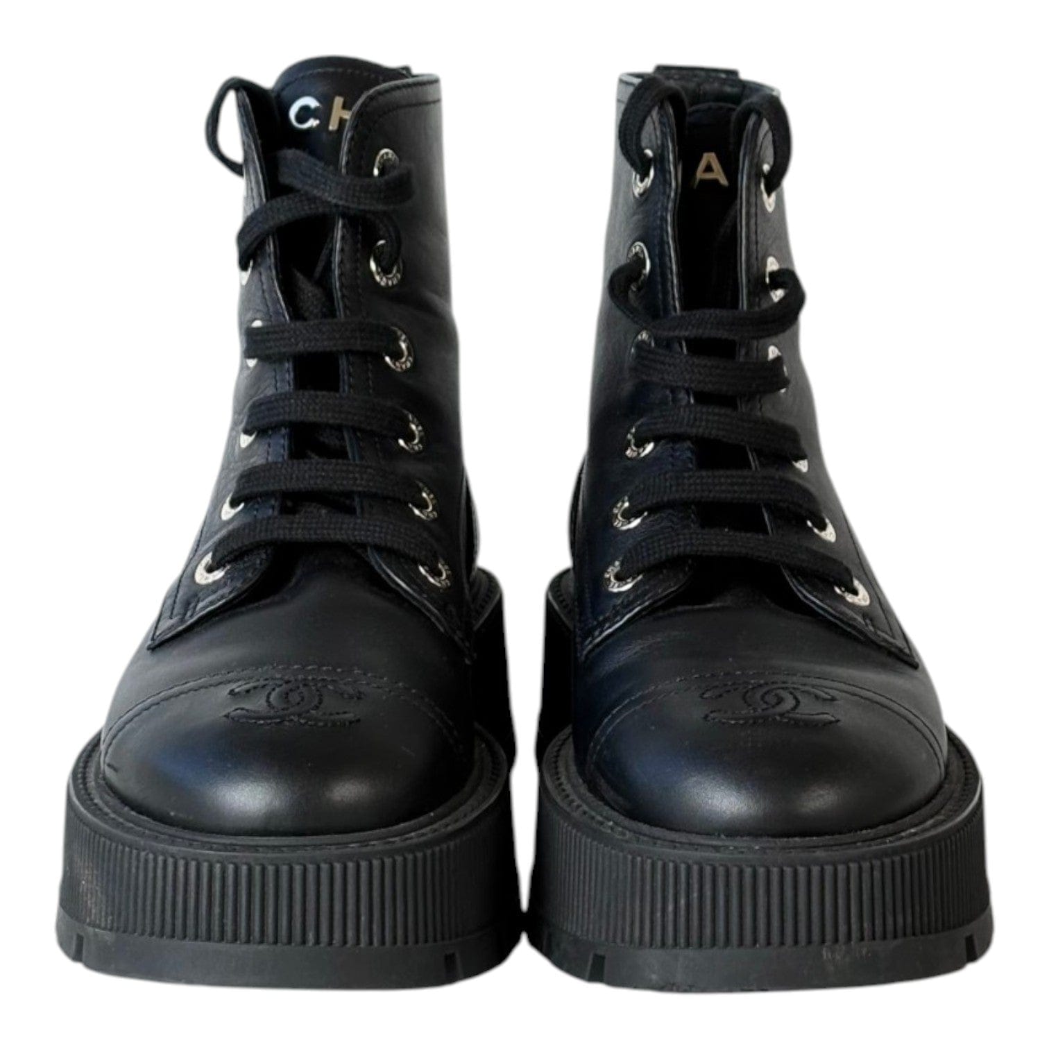 Chanel Chanel Black Leather Boots Shoes #37c