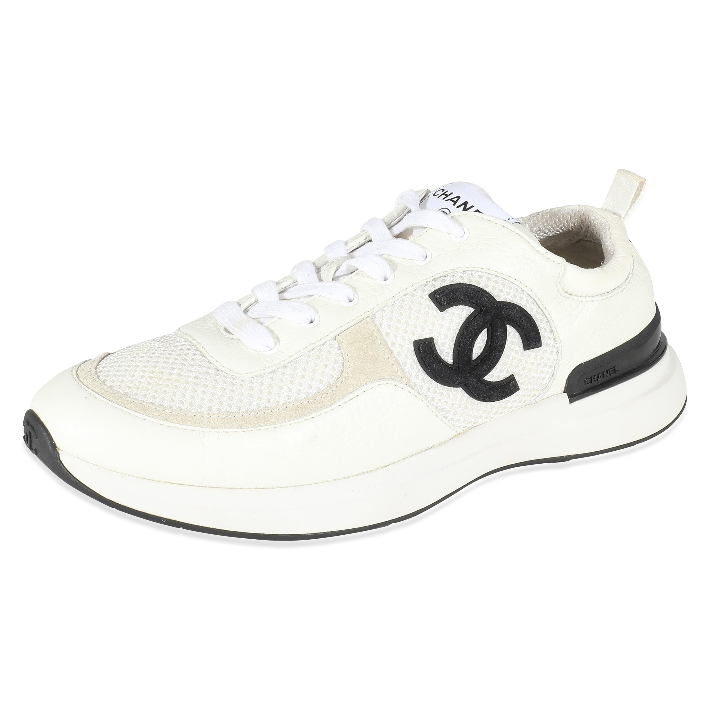 Chanel Chanel White Mesh and Leather CC Logo Trainer 42