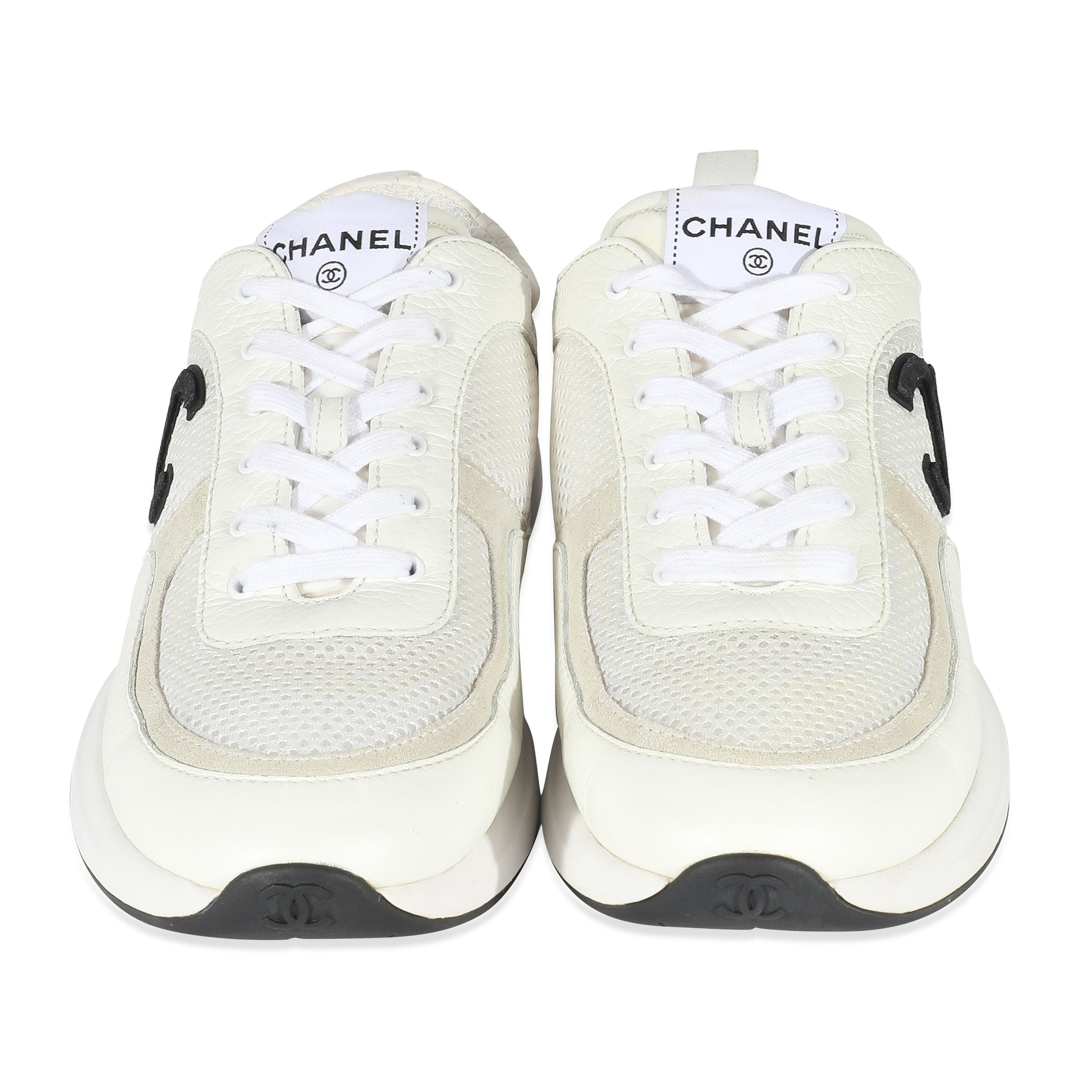 Chanel Chanel White Mesh and Leather CC Logo Trainer 42