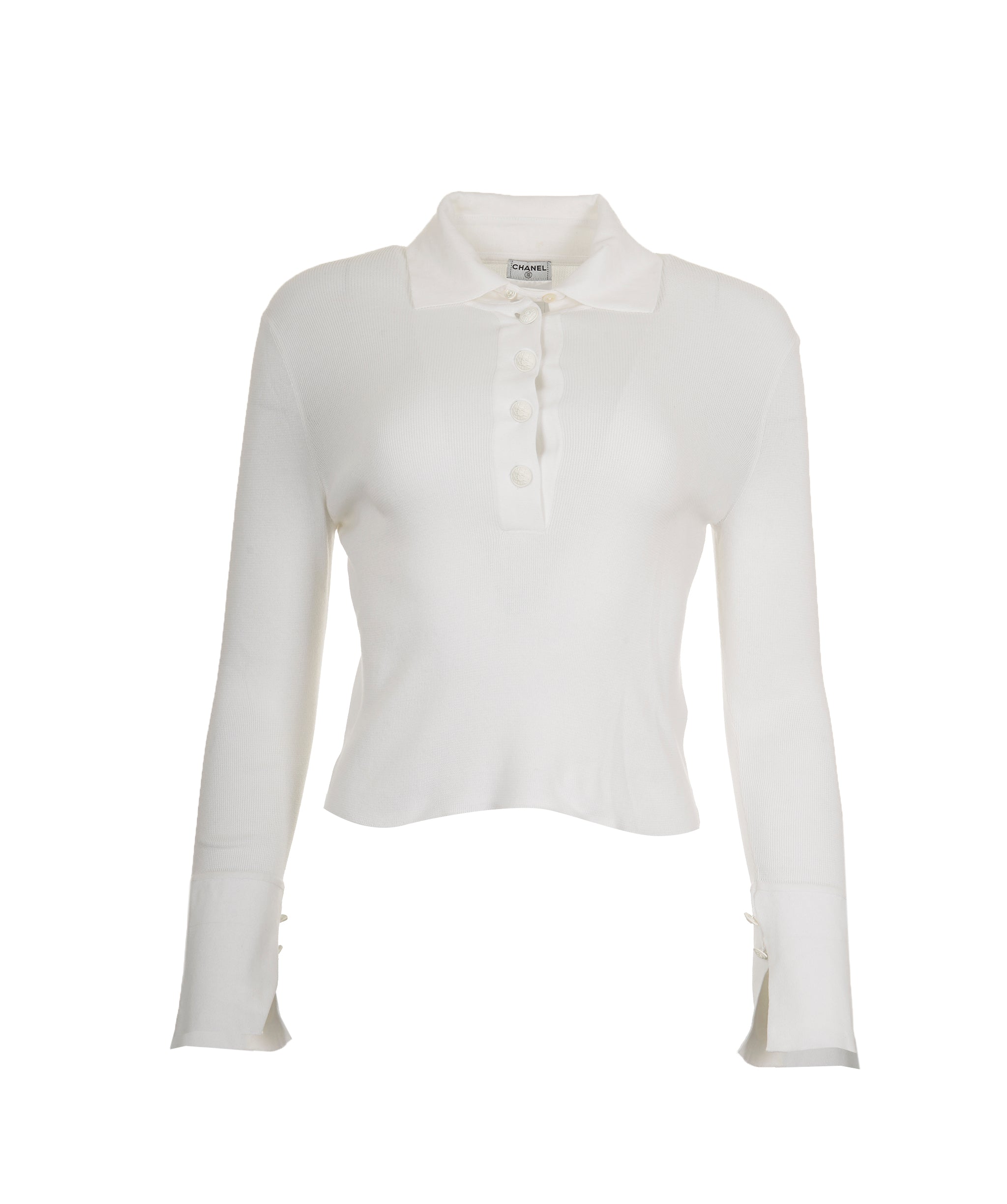 Chanel Chanel CC Button Polo Top White ASL8916