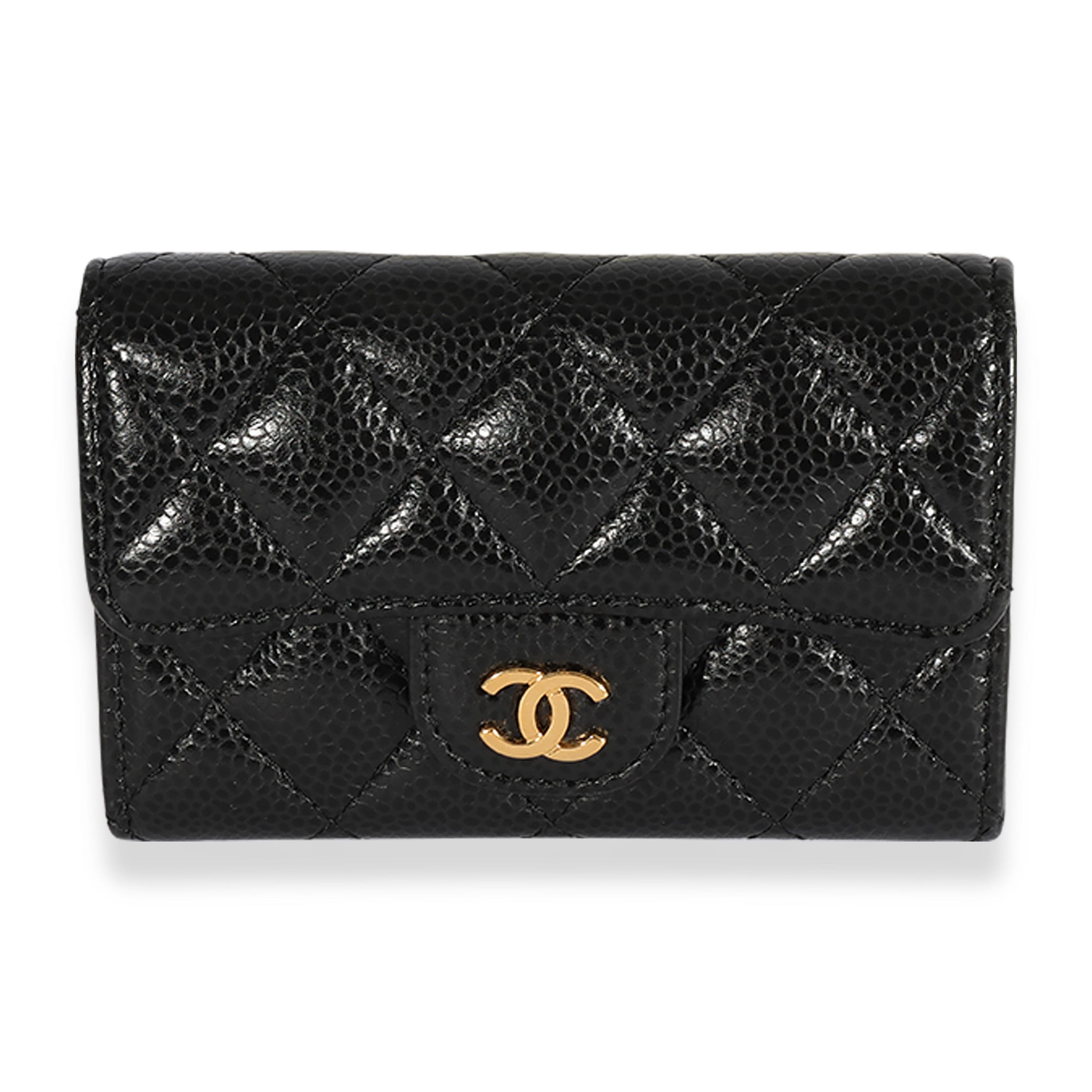 Chanel Chanel Black Quilted Caviar Flap Card Holder Wallet