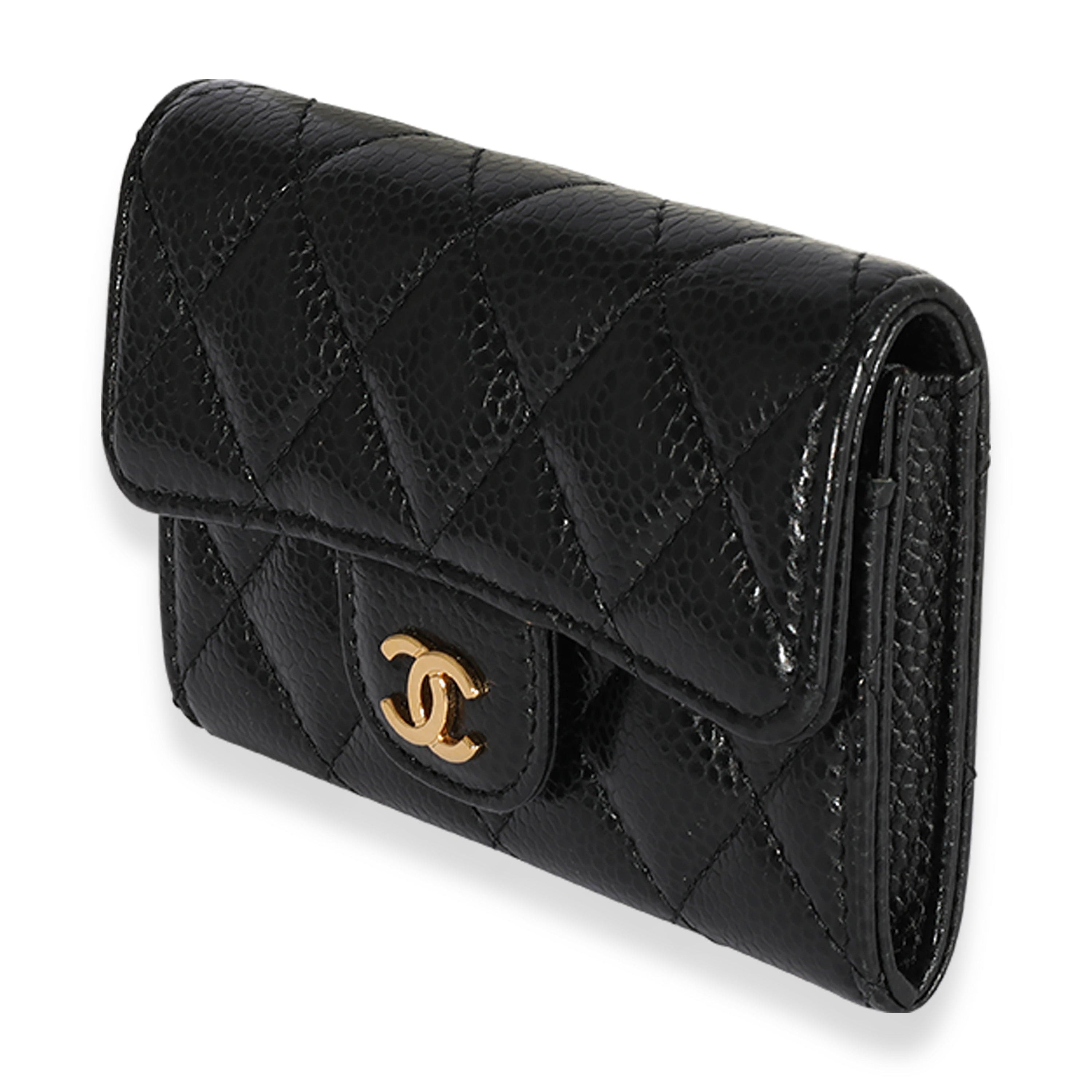 Chanel Chanel Black Quilted Caviar Flap Card Holder Wallet