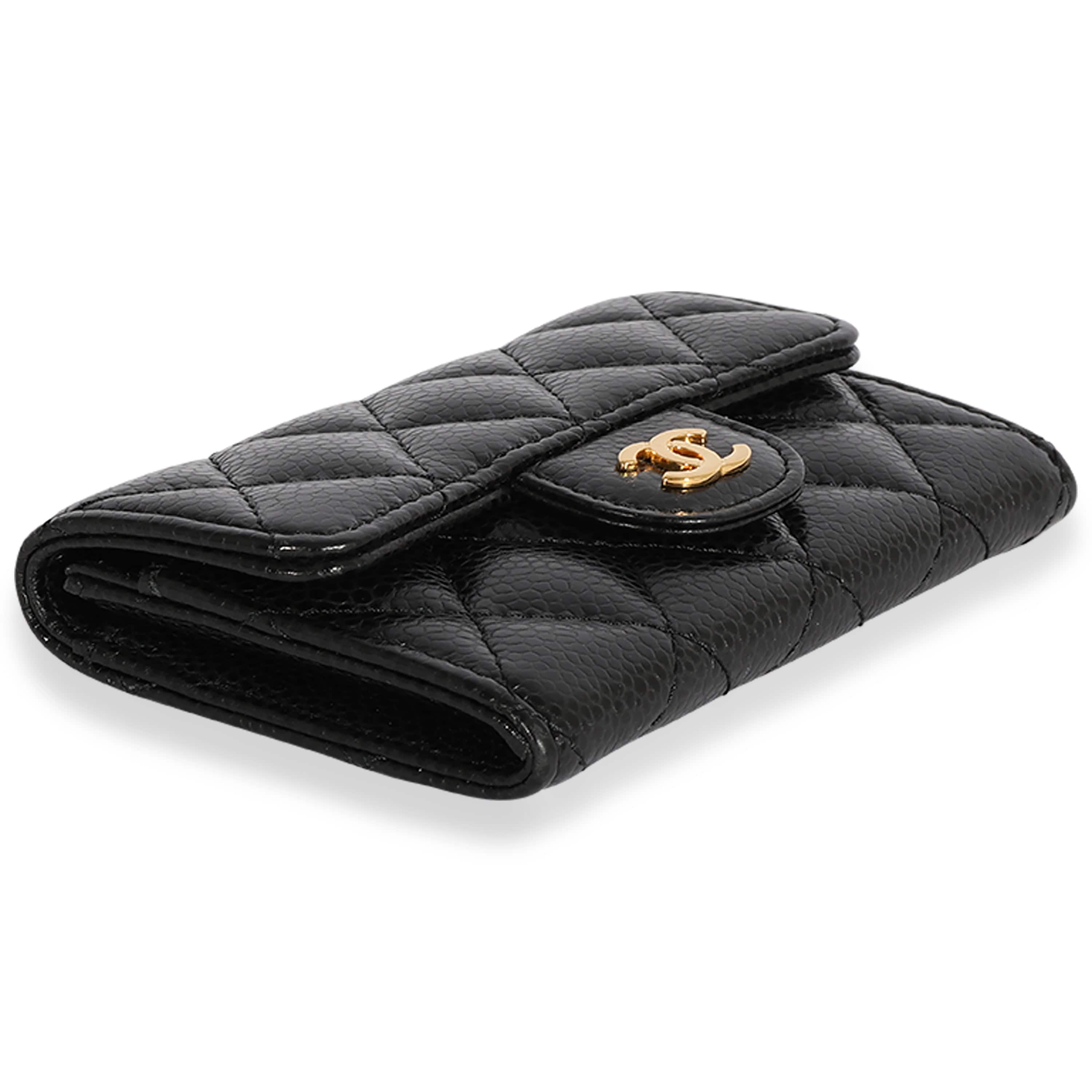 Chanel Chanel Black Quilted Caviar Flap Card Holder Wallet