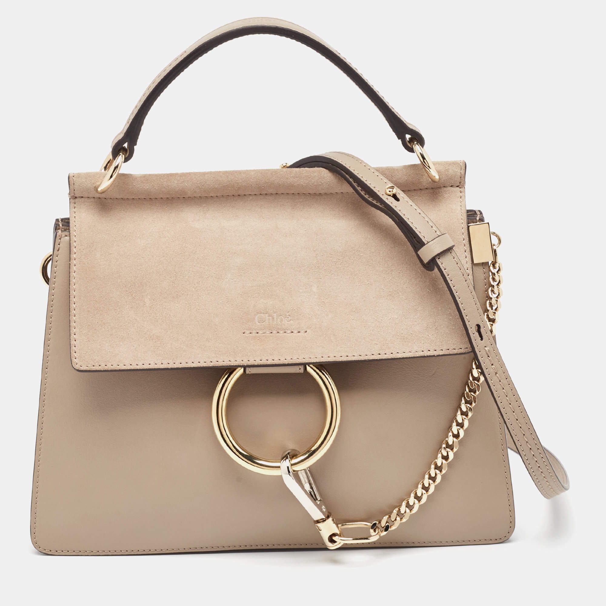 Chloé Chloe Grey Leather and Suede Faye Top Handle Bag RJC4347