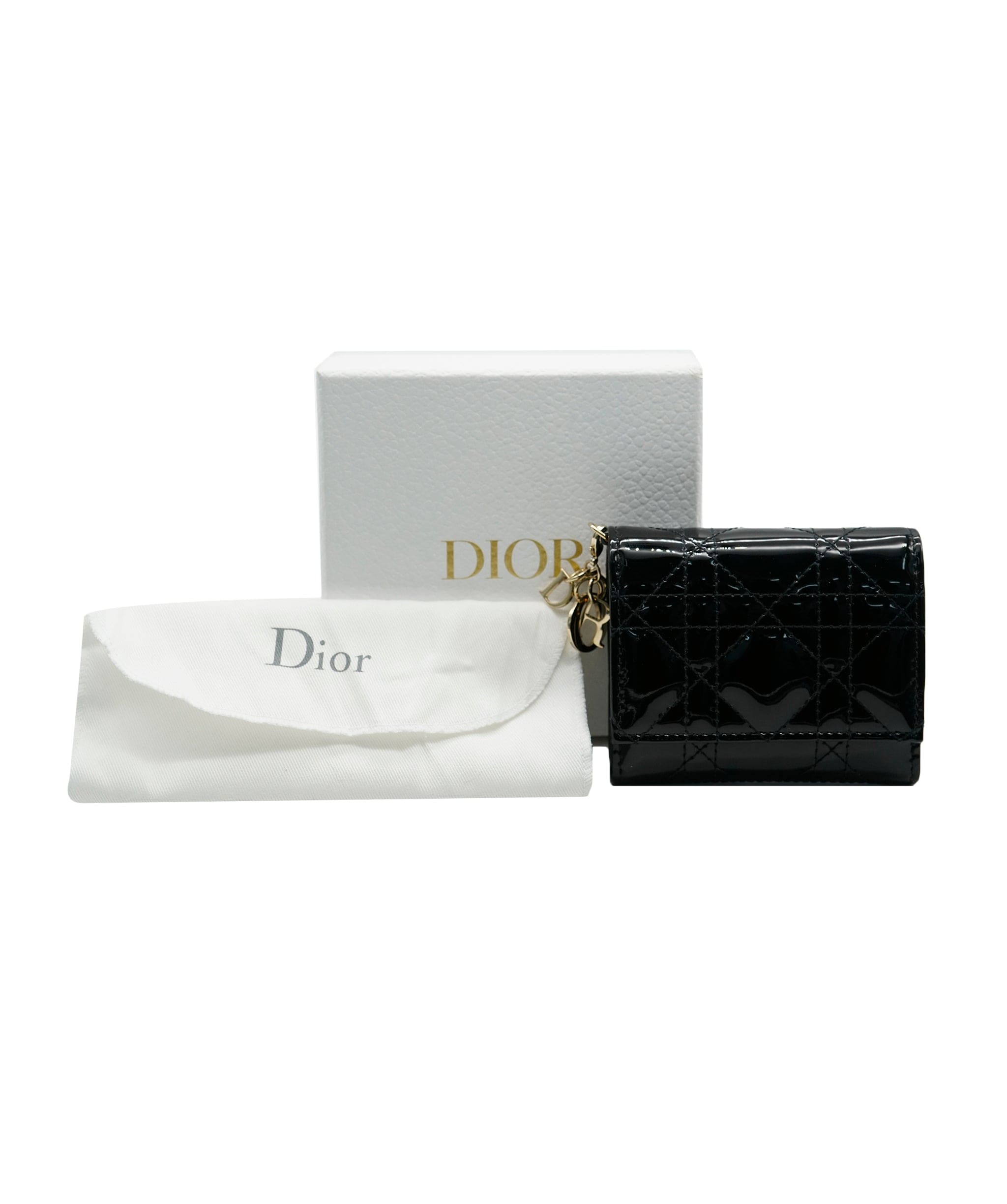 Christian Dior Christian Dior Black Patent Mini Lady Wallet ABC0348