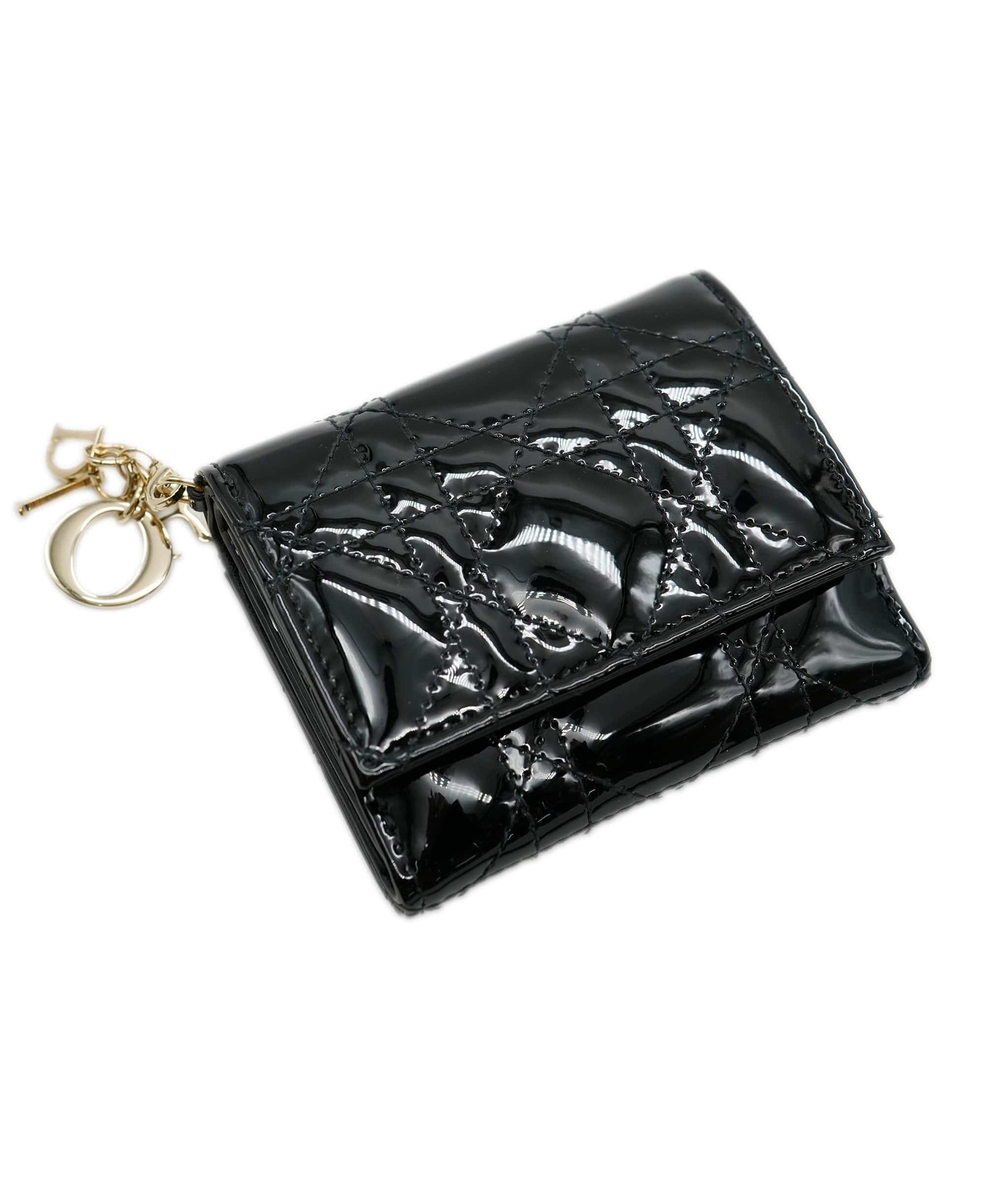 Christian Dior Christian Dior Black Patent Mini Lady Wallet ABC0348