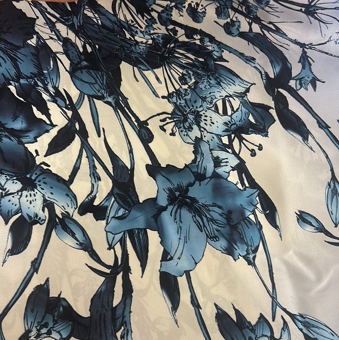 Christian Dior Christian Dior 140 x 140 Blue Floral Silk Scarf ASL9738