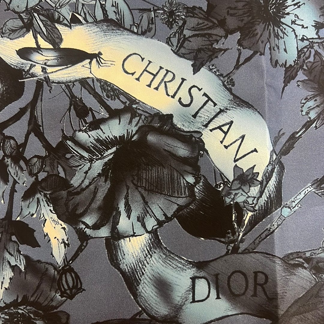 Christian Dior Christian Dior 140 x 140 Blue Floral Silk Scarf ASL9738