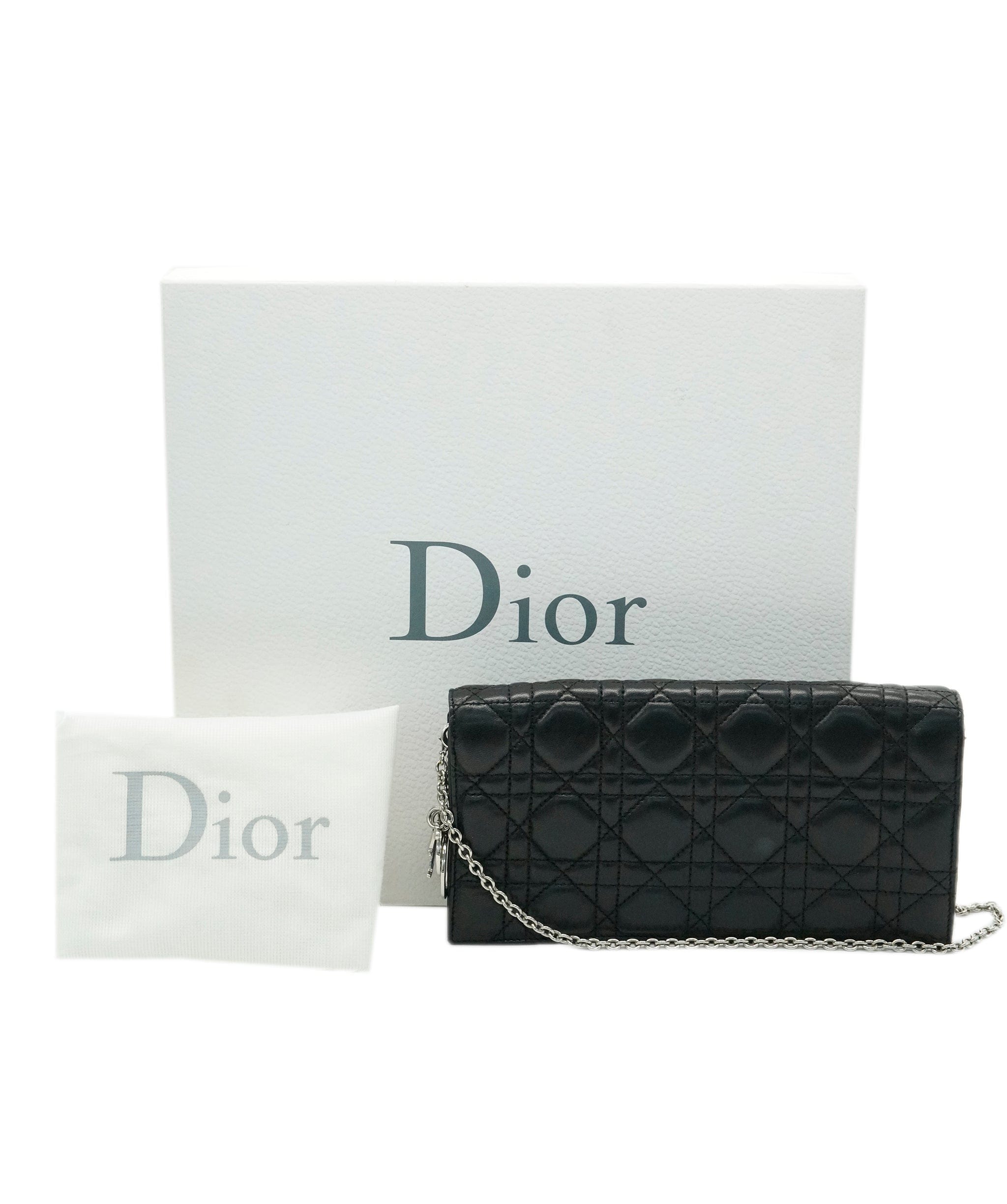 Christian Dior Christian Dior Black Lambskin Cannage Lady Dior Convertible Clutch ABC0959