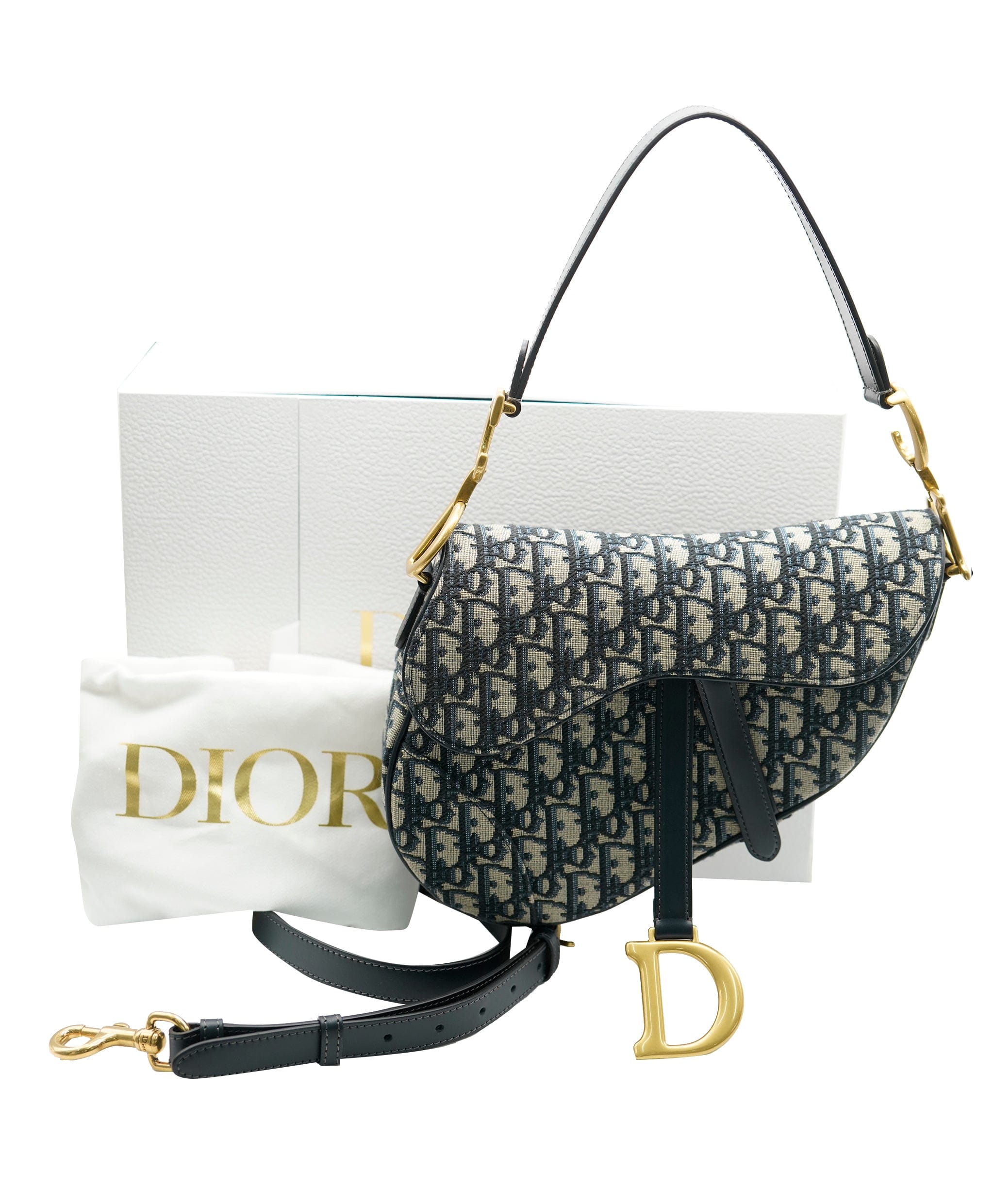 Christian Dior Christian Dior Blue Canvas Oblique Jacquard Saddle Bag ABC0536