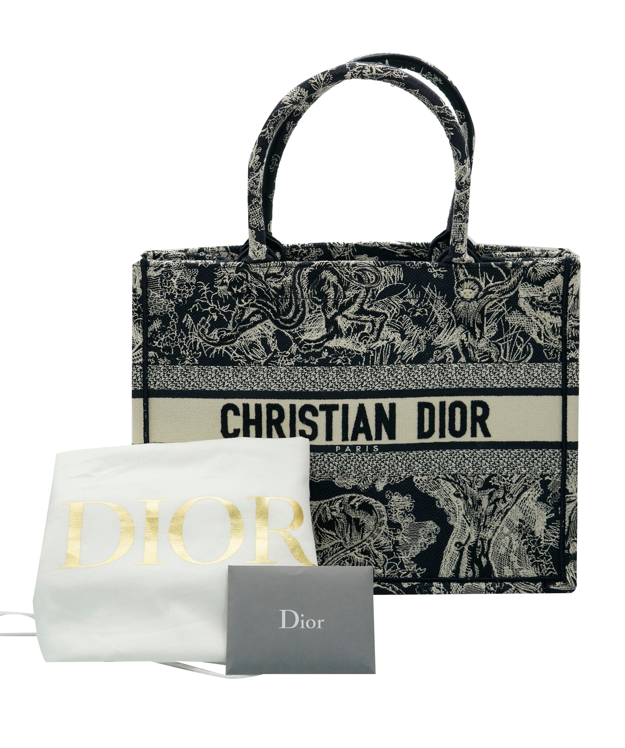 Christian Dior Christian Dior Blue Ecru Toile de Jouy Reverse Embroidery Medium Book Tote ABC0908