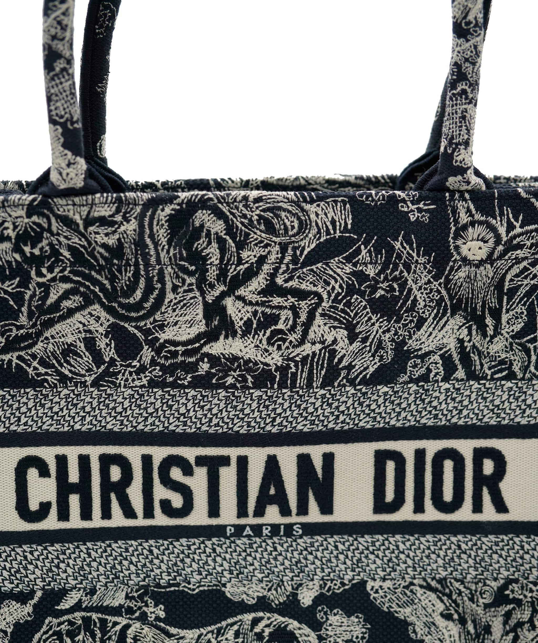 Christian Dior Christian Dior Blue Ecru Toile de Jouy Reverse Embroidery Medium Book Tote ABC0908