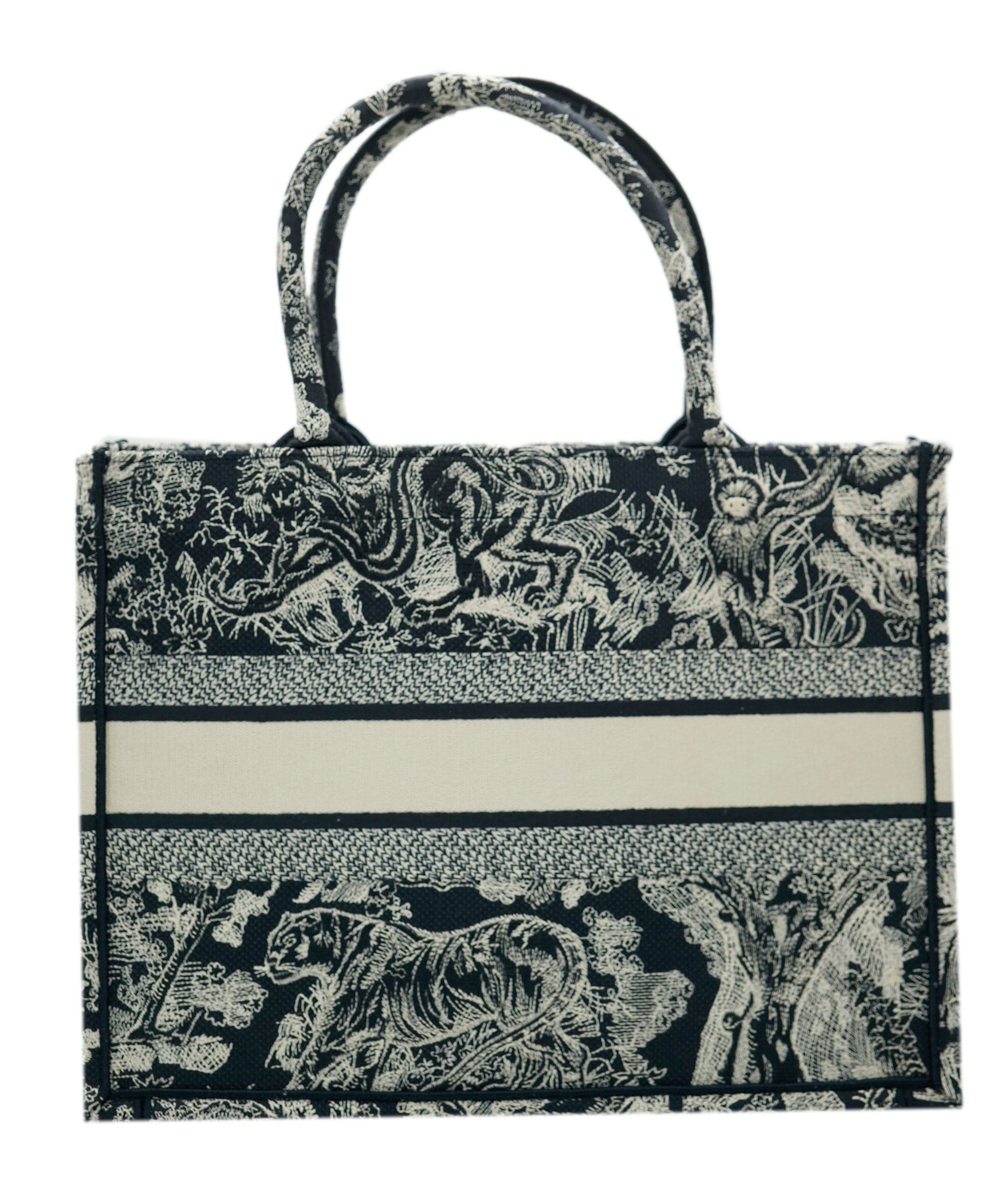 Christian Dior Christian Dior Blue Ecru Toile de Jouy Reverse Embroidery Medium Book Tote ABC0908