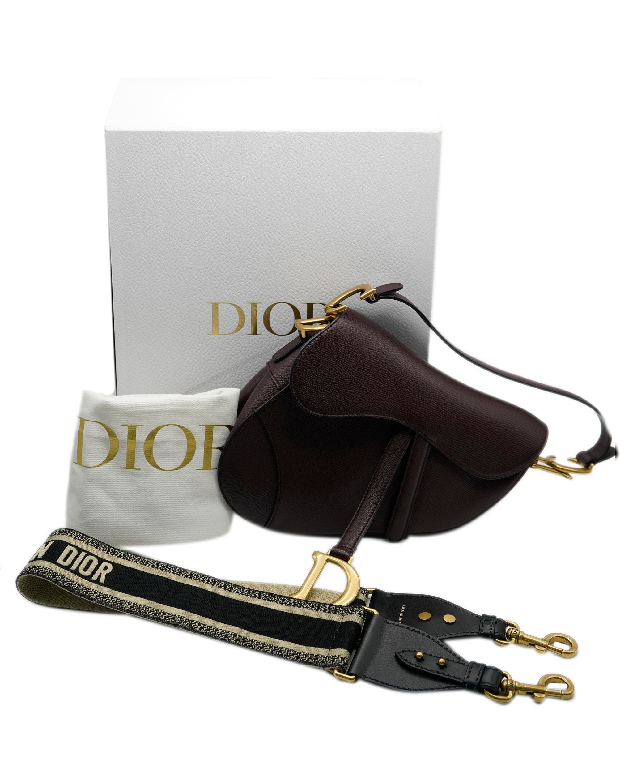 Christian Dior Christian Dior Burgundy Grained Calfskin Medium Saddle Bag ABC0494