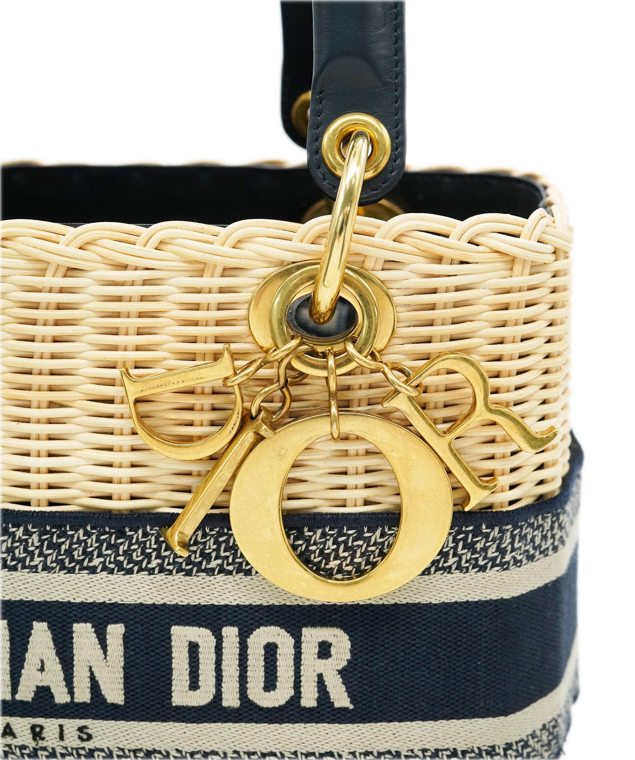 Christian Dior Christian Dior Lady Dior Bag Natural Wicker and Blue Medium ALL0747