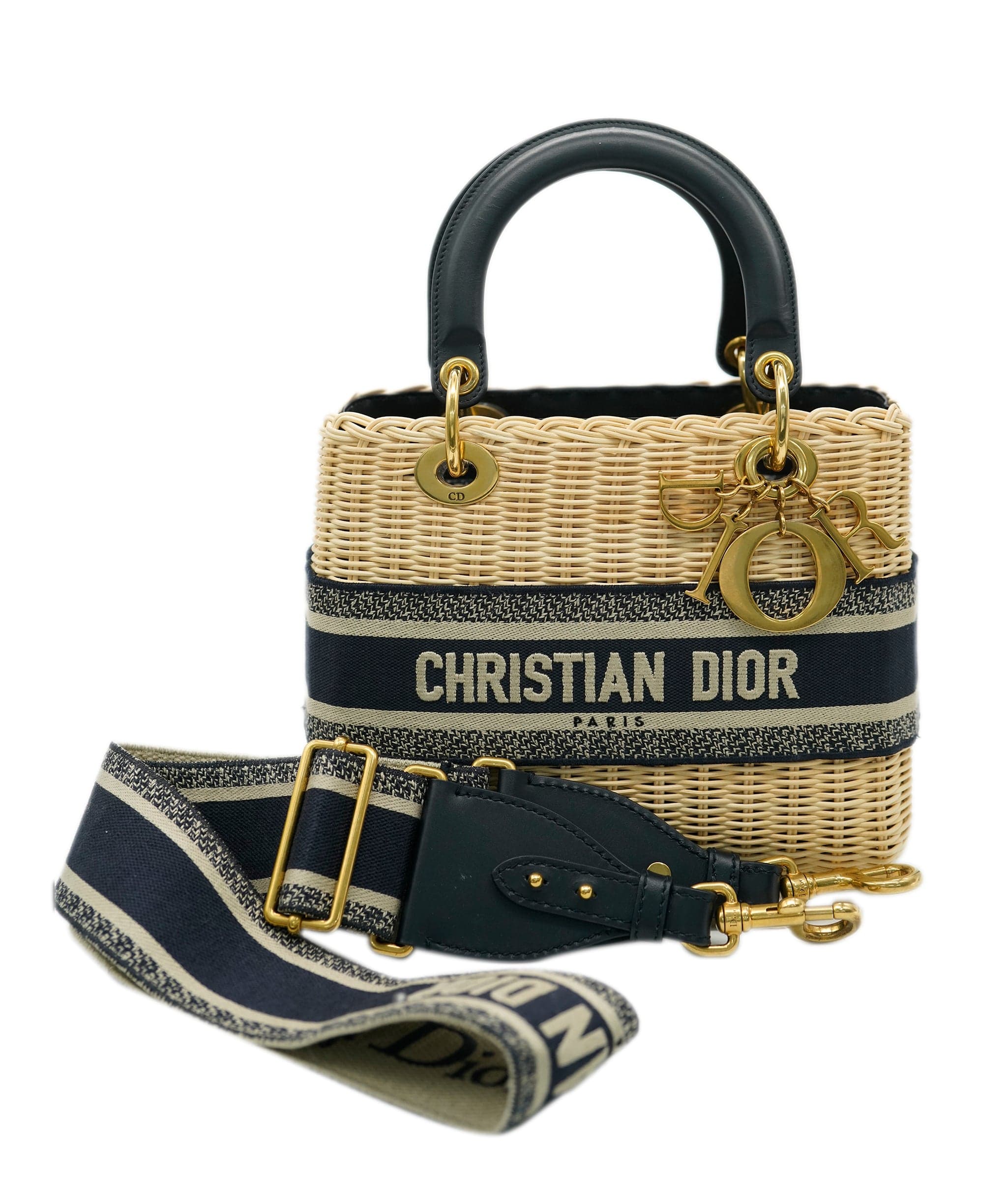 Christian Dior Christian Dior Lady Dior Bag Natural Wicker and Blue Medium ALL0747