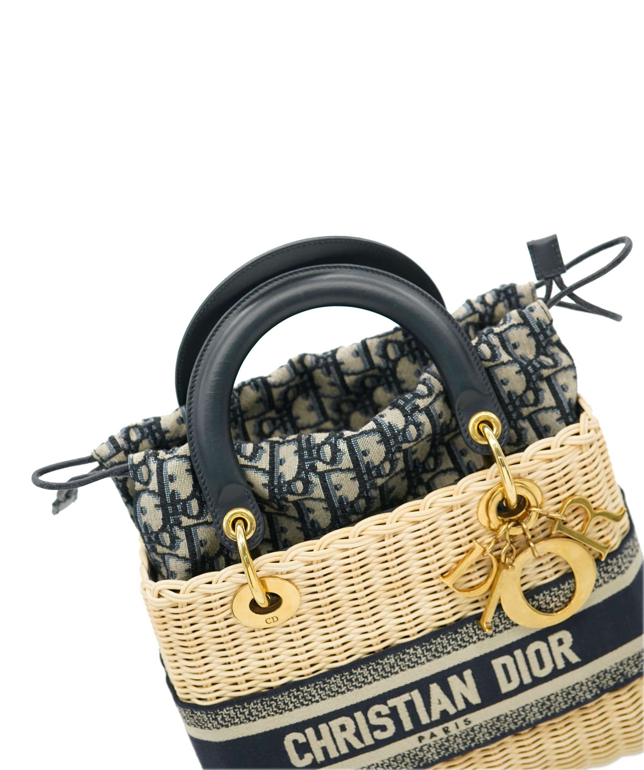 Christian Dior Christian Dior Lady Dior Bag Natural Wicker and Blue Medium ALL0747