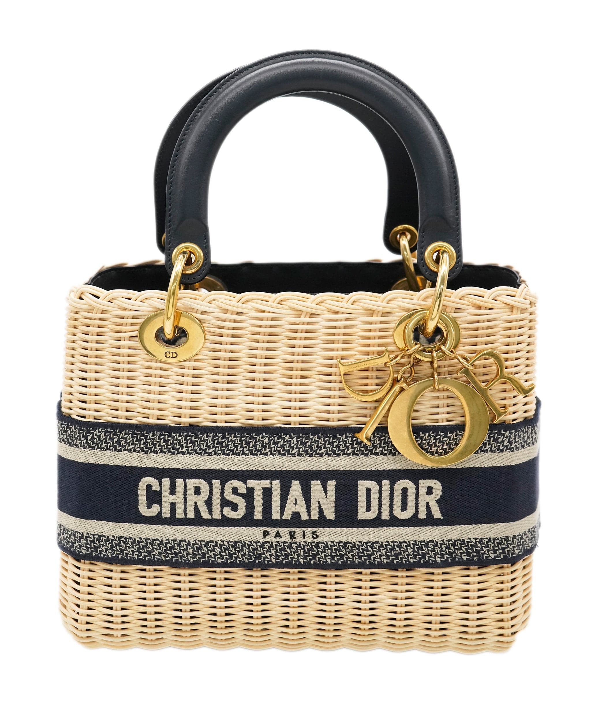 Christian Dior Christian Dior Lady Dior Bag Natural Wicker and Blue Medium ALL0747