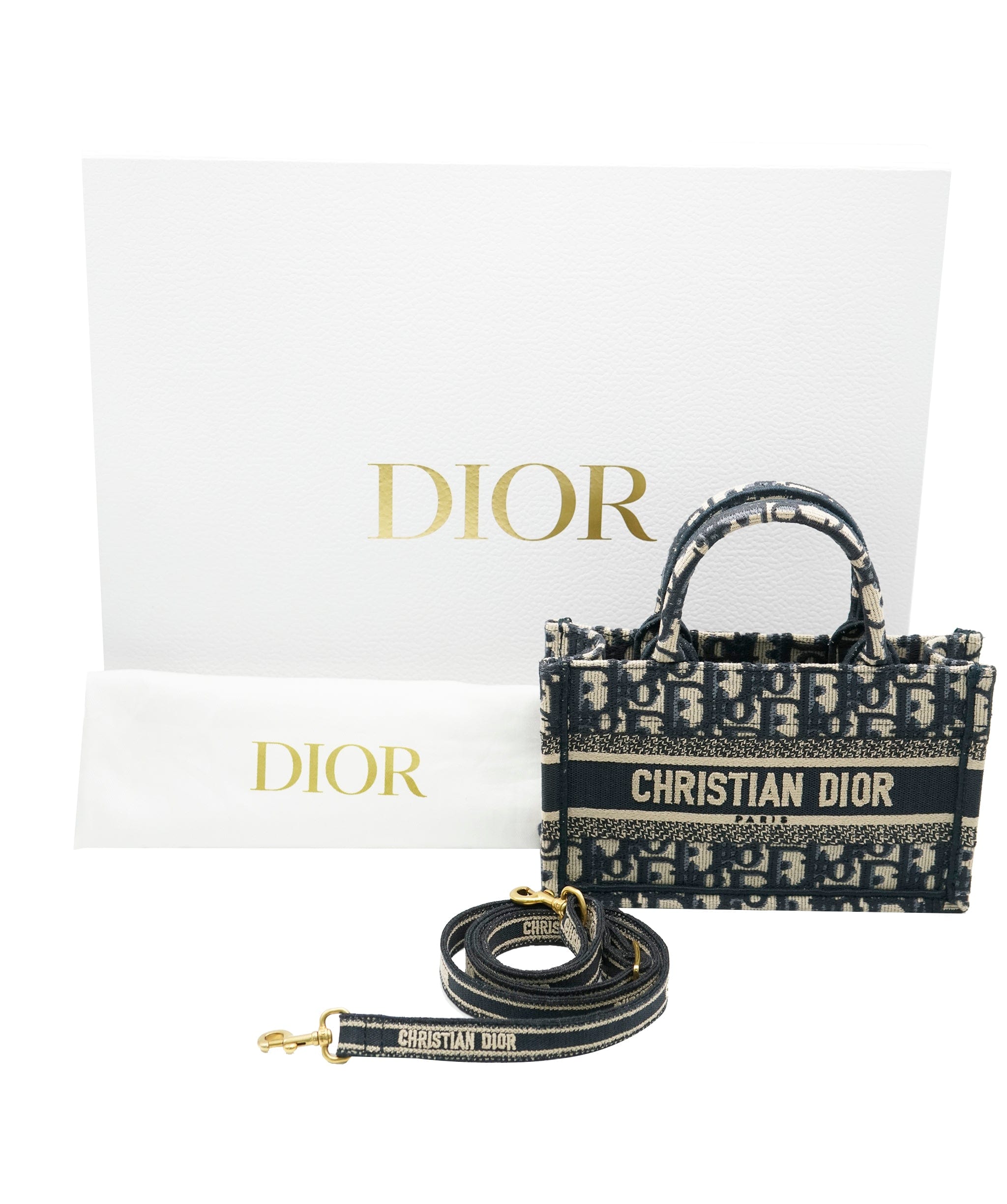 Christian Dior Christian Dior Navy Oblique Embroidered Mini Book Tote ABC0711