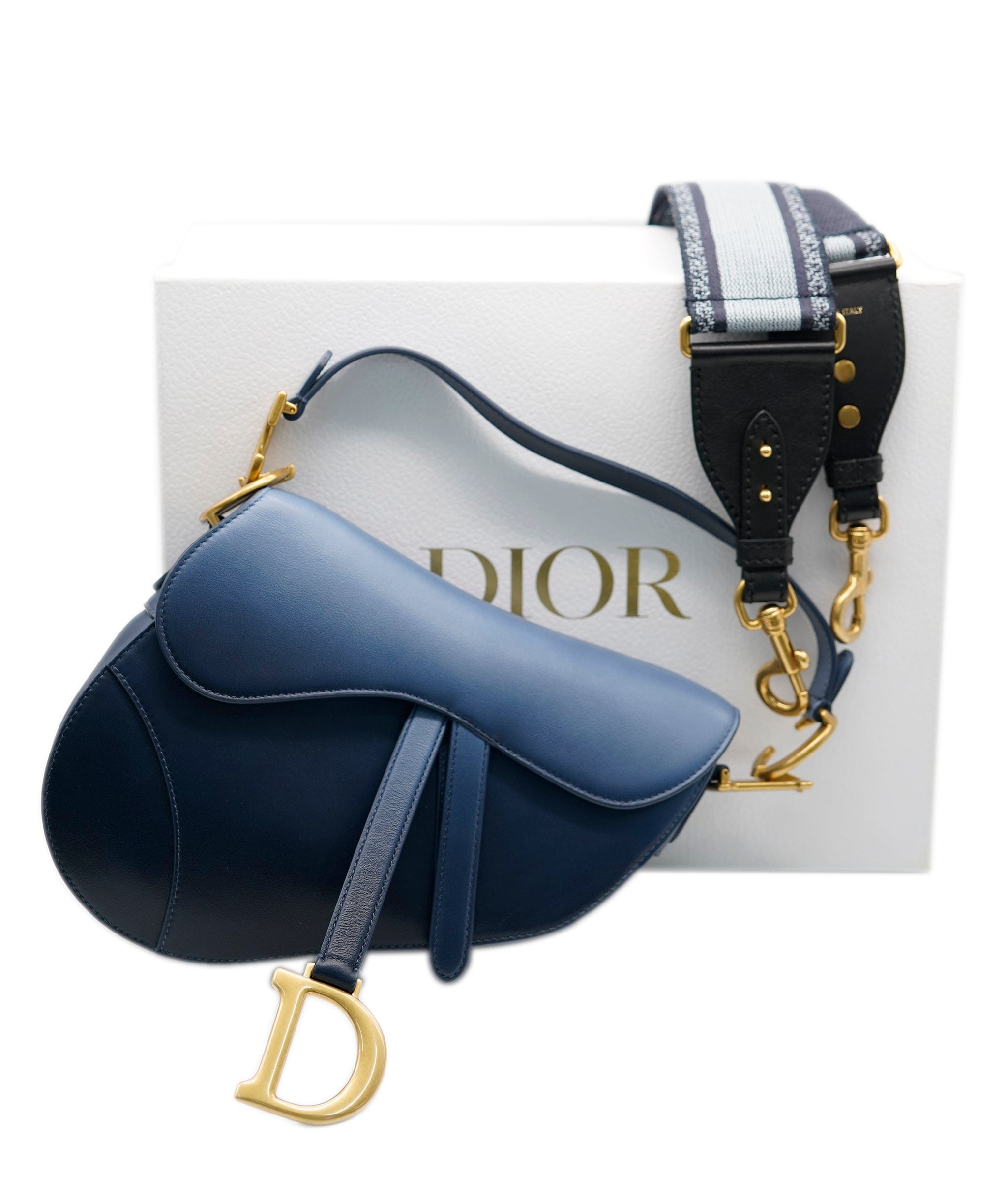 Christian Dior Christian Dior Navy Smooth Leather Saddle Bag + strap ASC2052