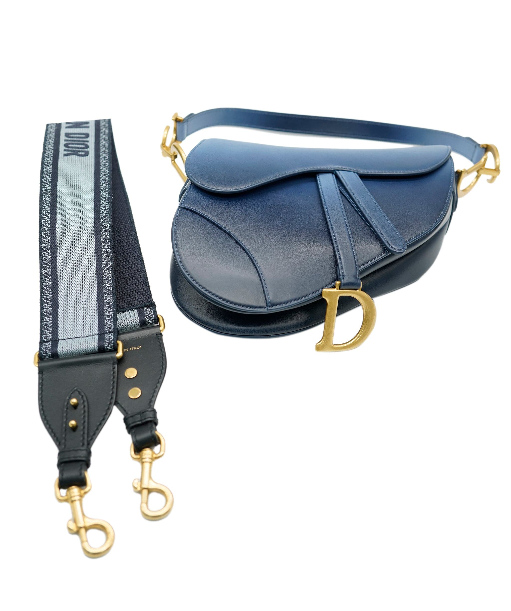 Christian Dior Christian Dior Navy Smooth Leather Saddle Bag + strap ASC2052