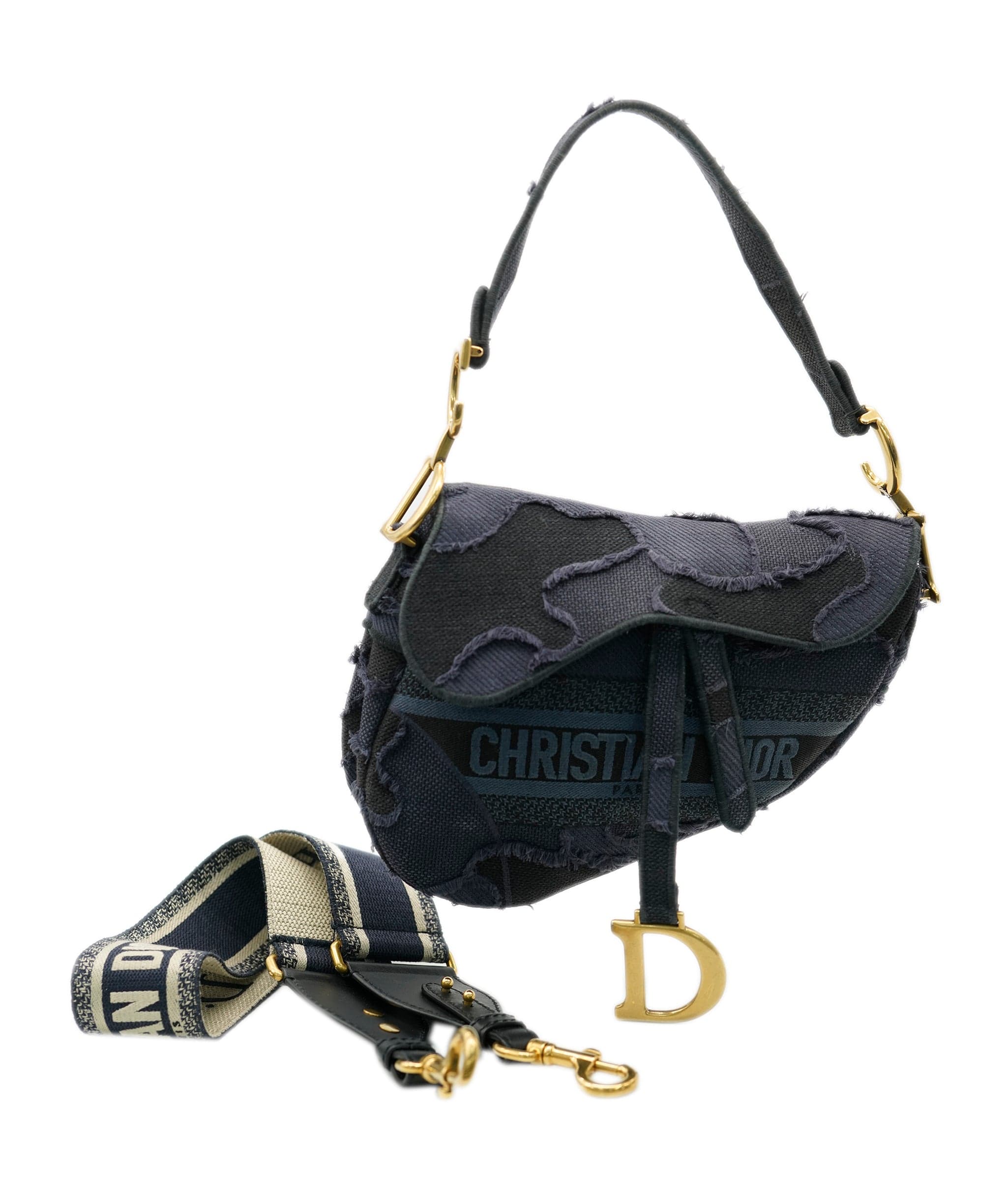 Christian Dior Christian Dior Saddle - blue canvas embraided camouflage with Strap ALC1644