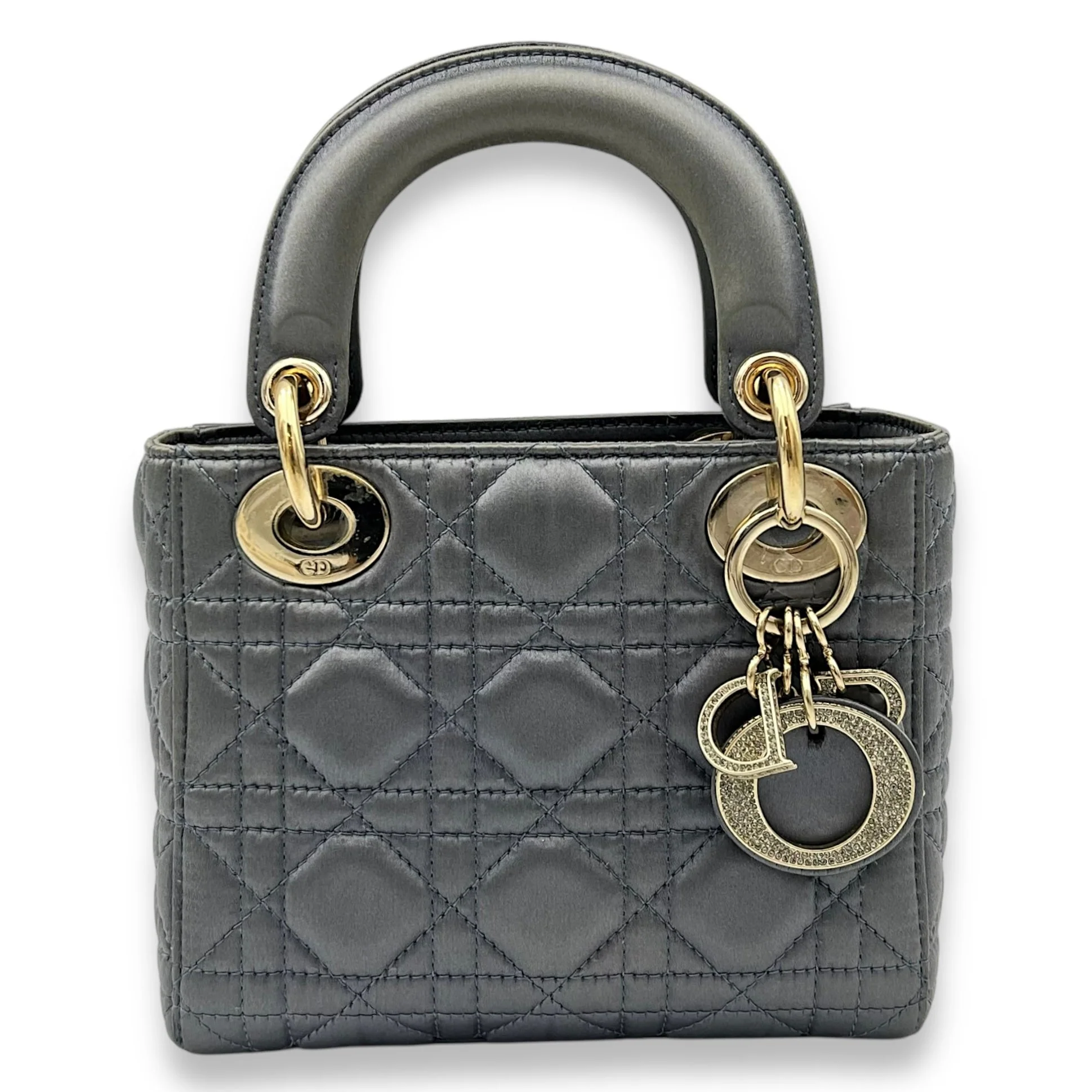 Christian Dior Dior Lady Dior Top Handle Bag Mini Grey in Satin, Gold hardware S2412-003455VZ