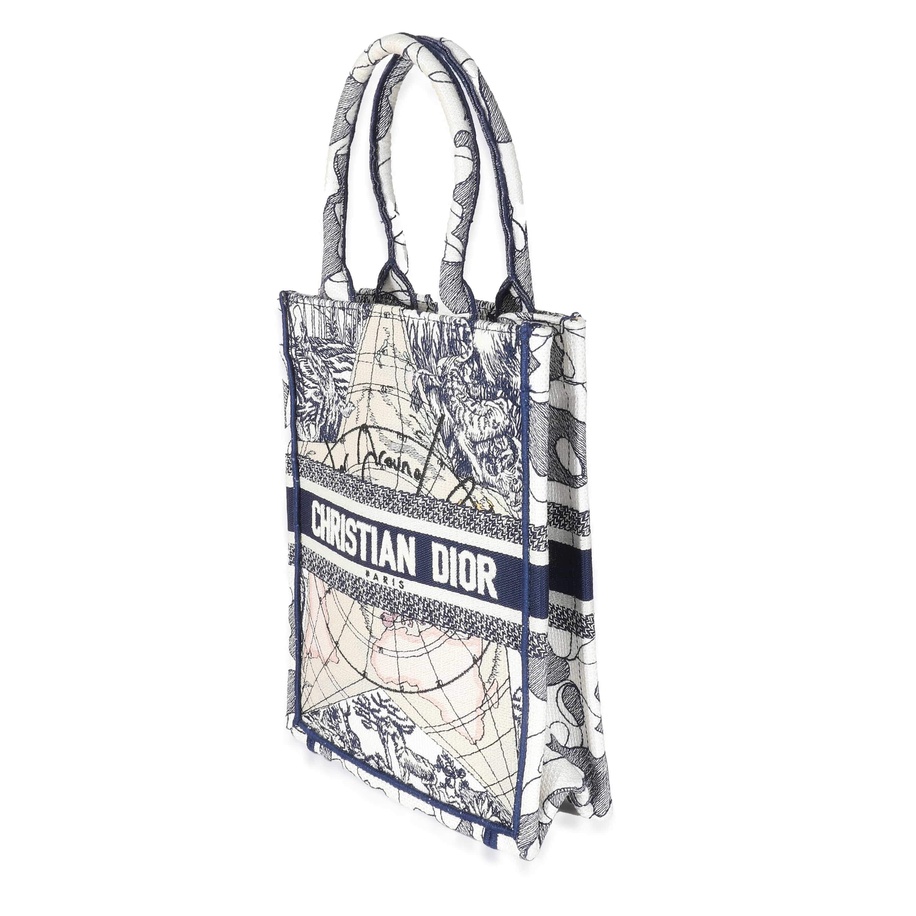 Christian Dior Christian Dior Blue White Embroidered Canvas Vertical Book Tote