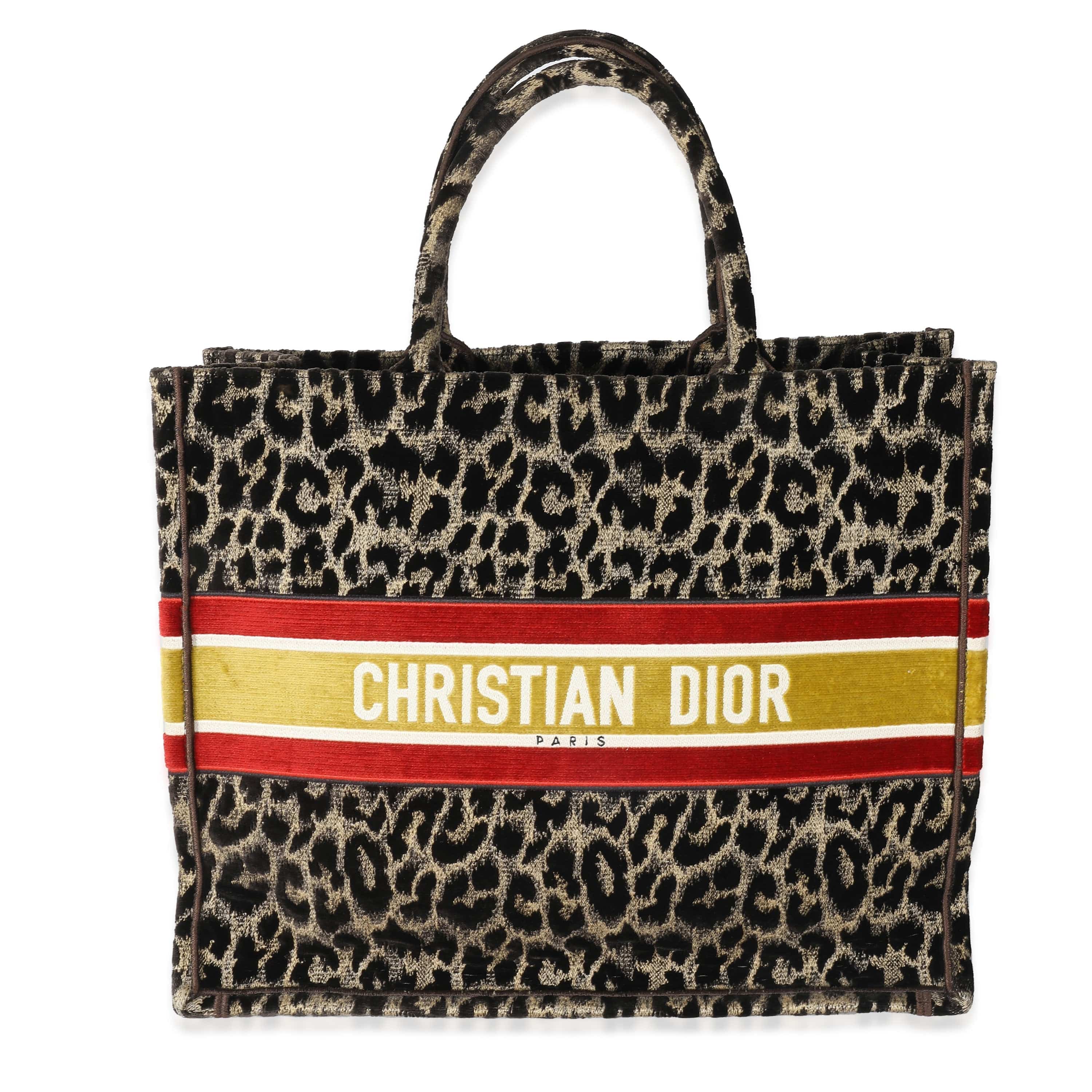 Christian Dior Christian Dior Brown Velvet Mizza Leopard Large Book Tote