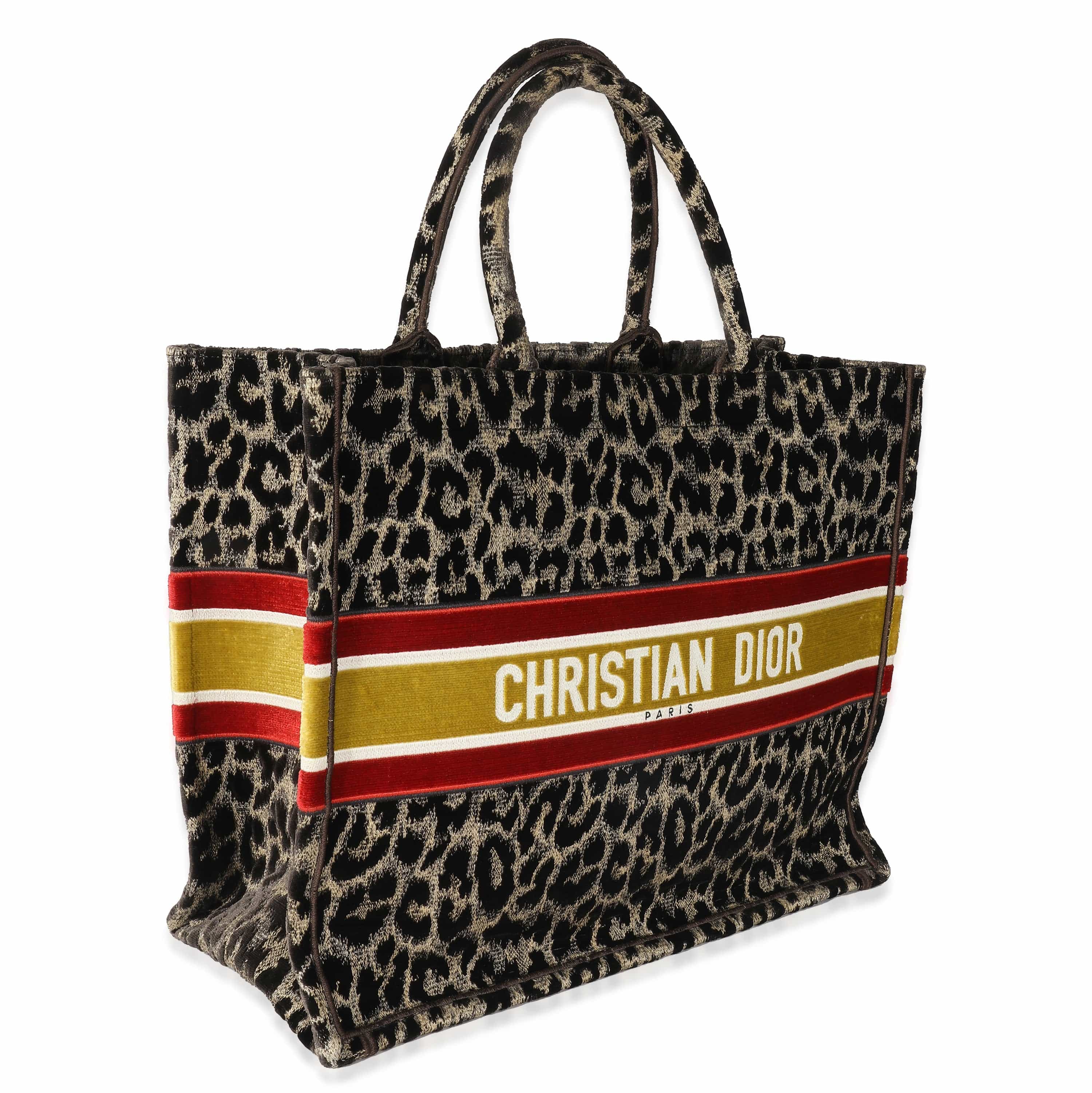 Christian Dior Christian Dior Brown Velvet Mizza Leopard Large Book Tote