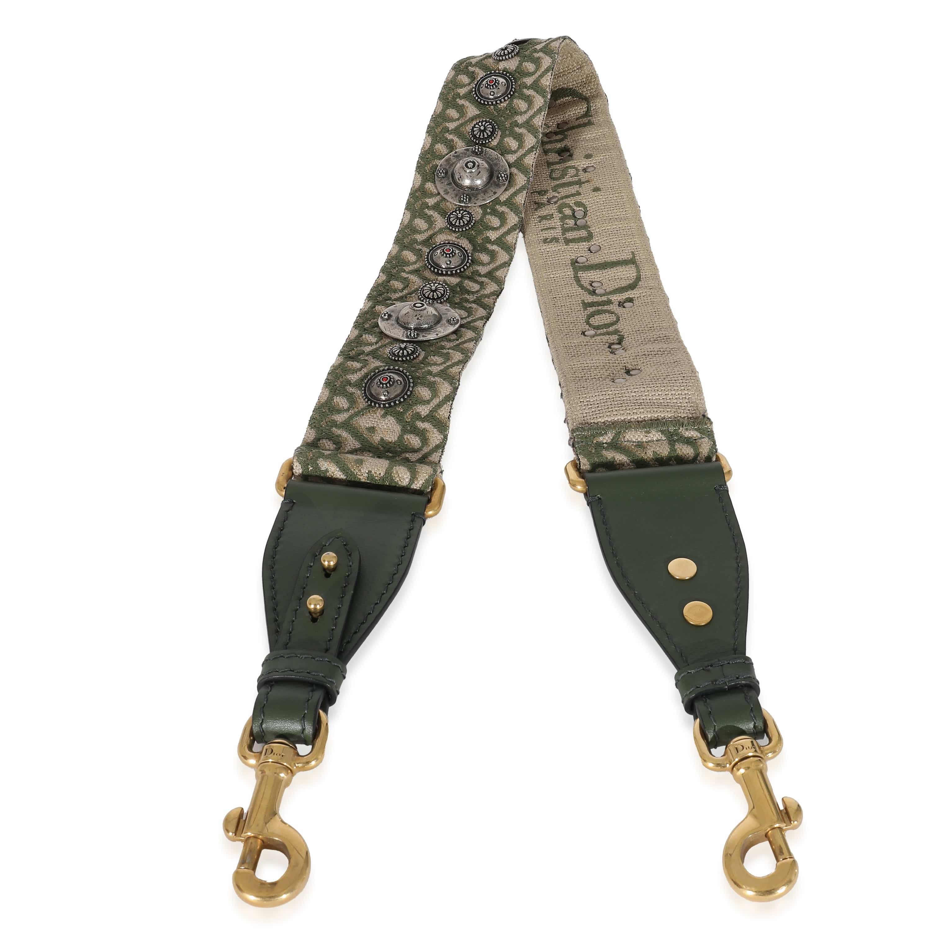 Christian Dior Christian Dior Green Canvas Oblique Studded Bohemian Shoulder Strap