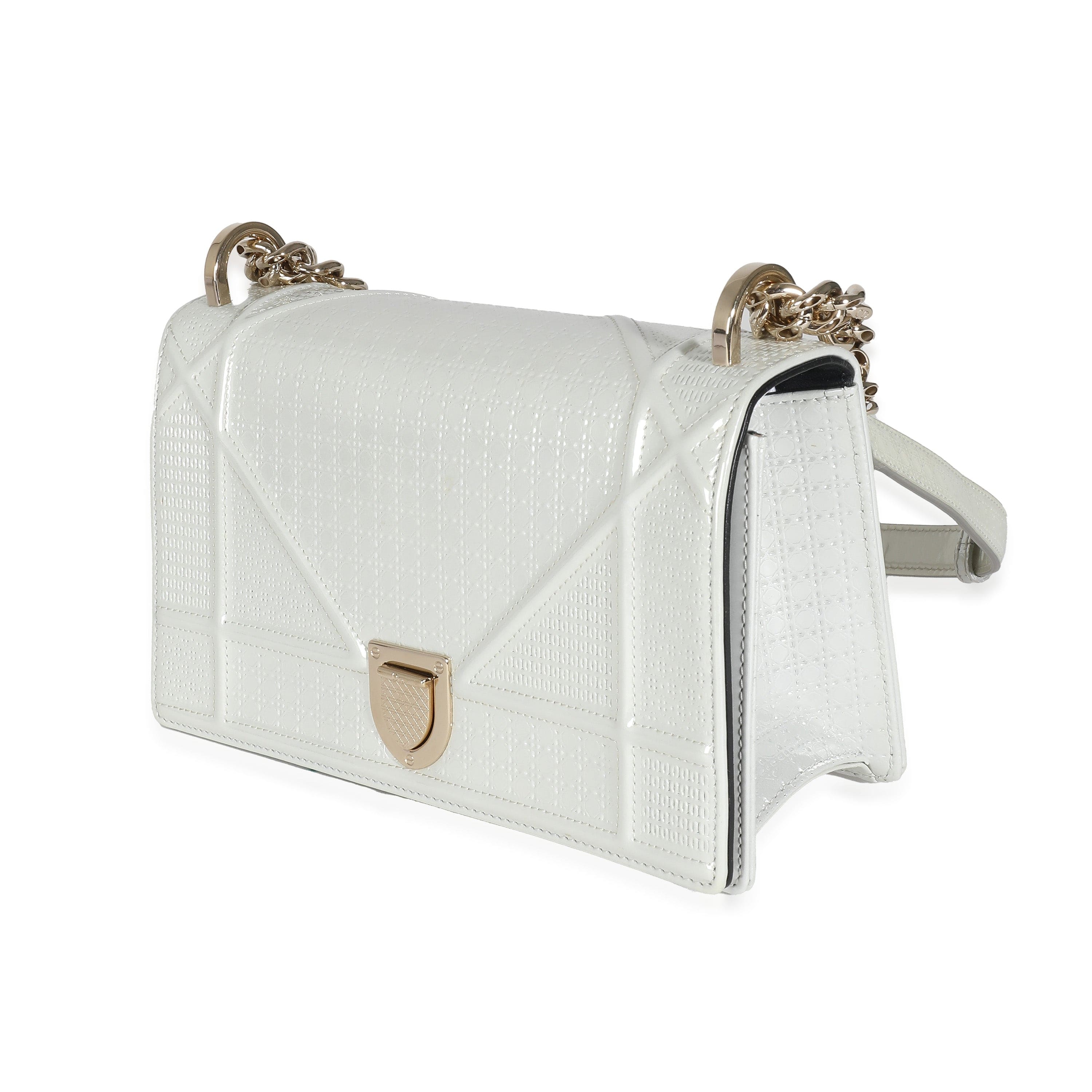 Christian Dior Christian Dior White Micro Cannage Patent Small Diorama Flap Bag