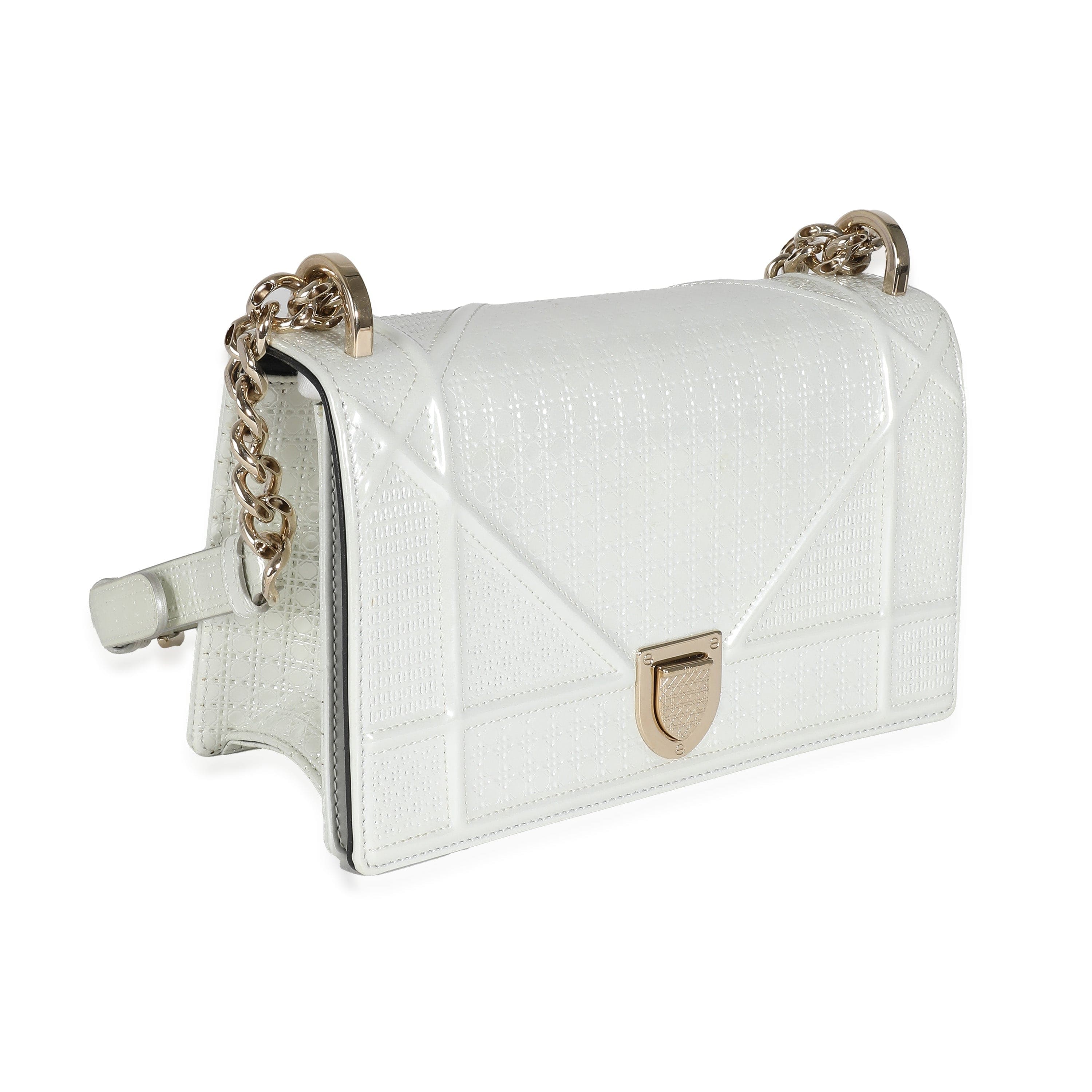 Christian Dior Christian Dior White Micro Cannage Patent Small Diorama Flap Bag