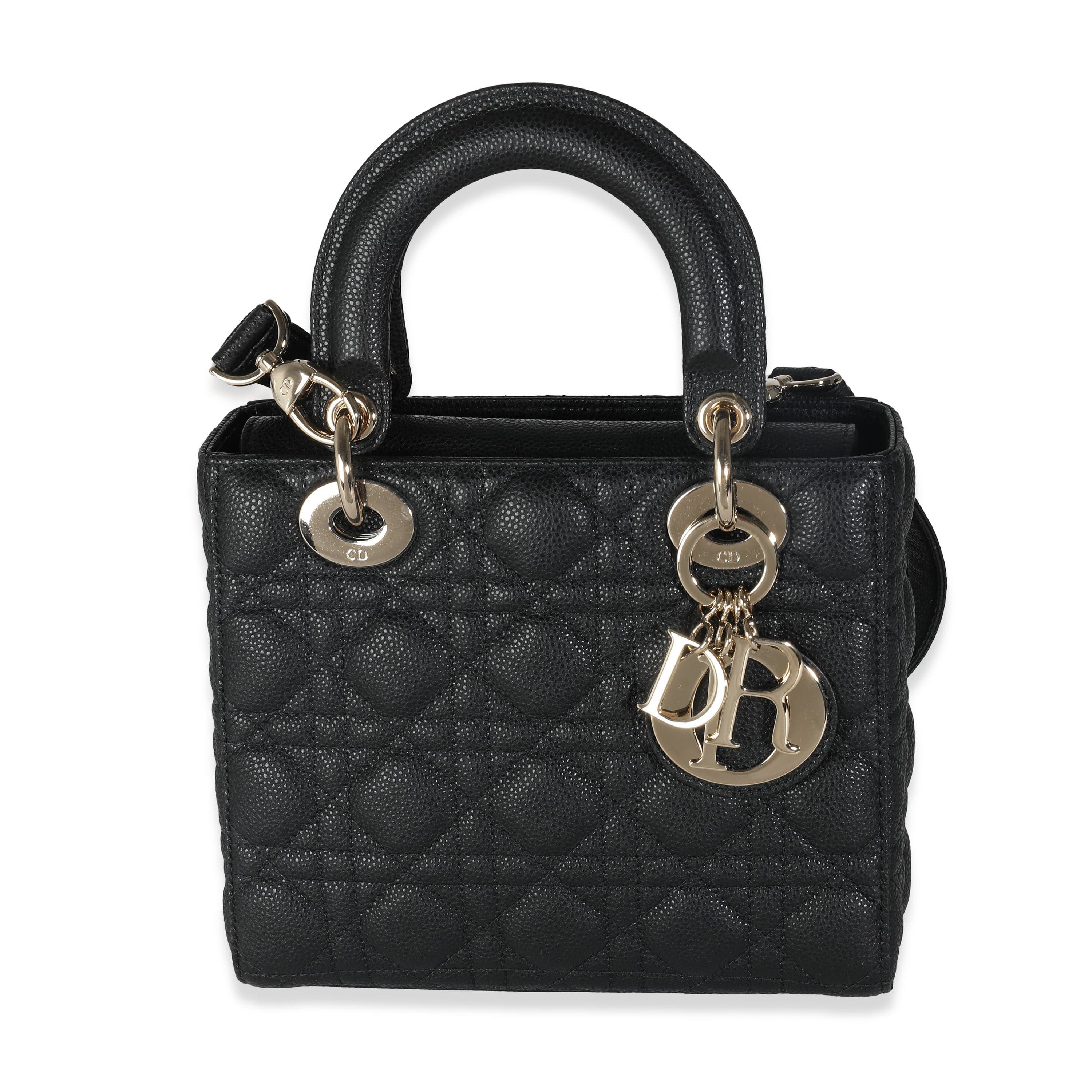 Christian Dior Dior Black Grained Calfskin Cannage Small Lady Dior