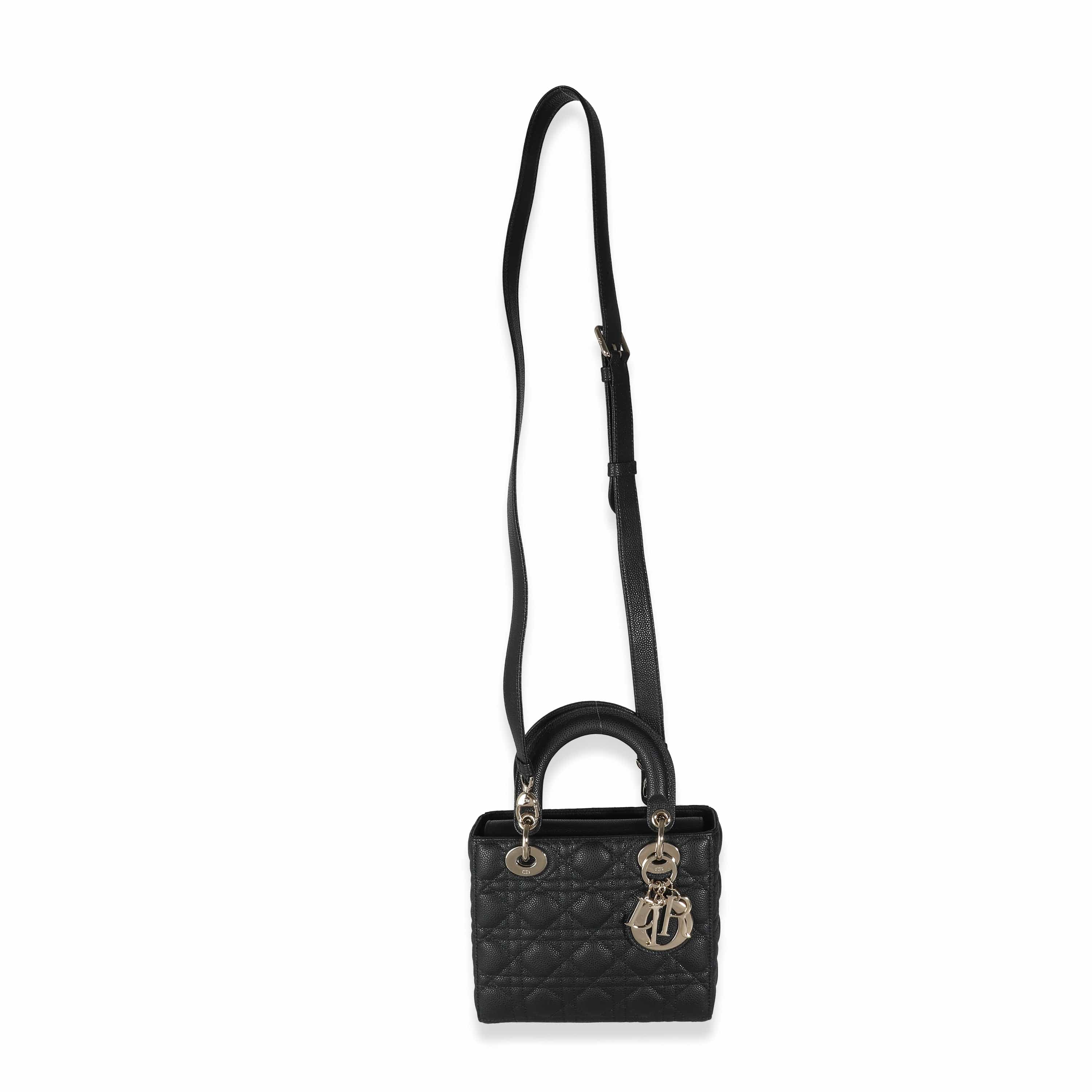 Christian Dior Dior Black Grained Calfskin Cannage Small Lady Dior