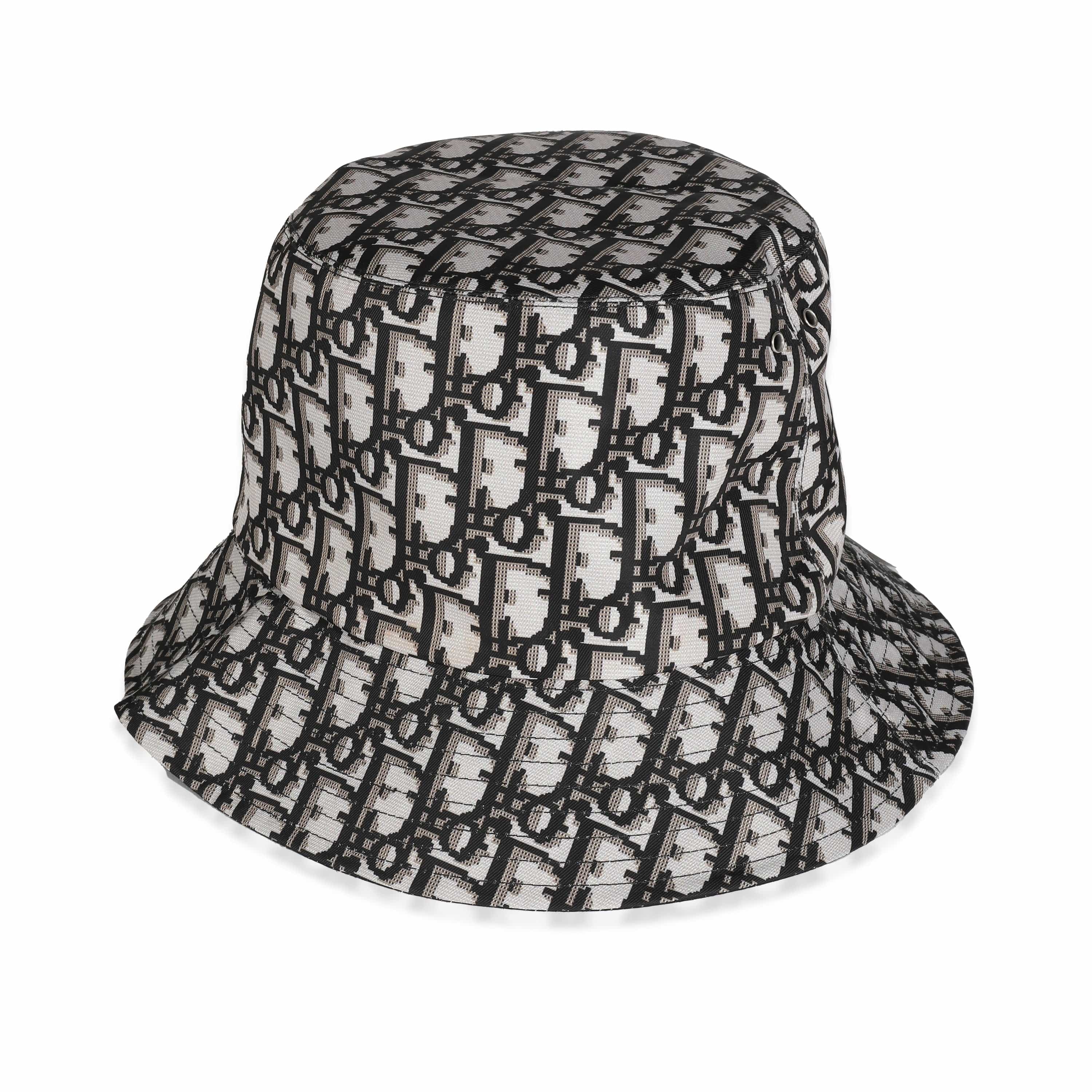 Christian Dior Black Oblique Reversible Teddy-D Brim Bucket Hat 59