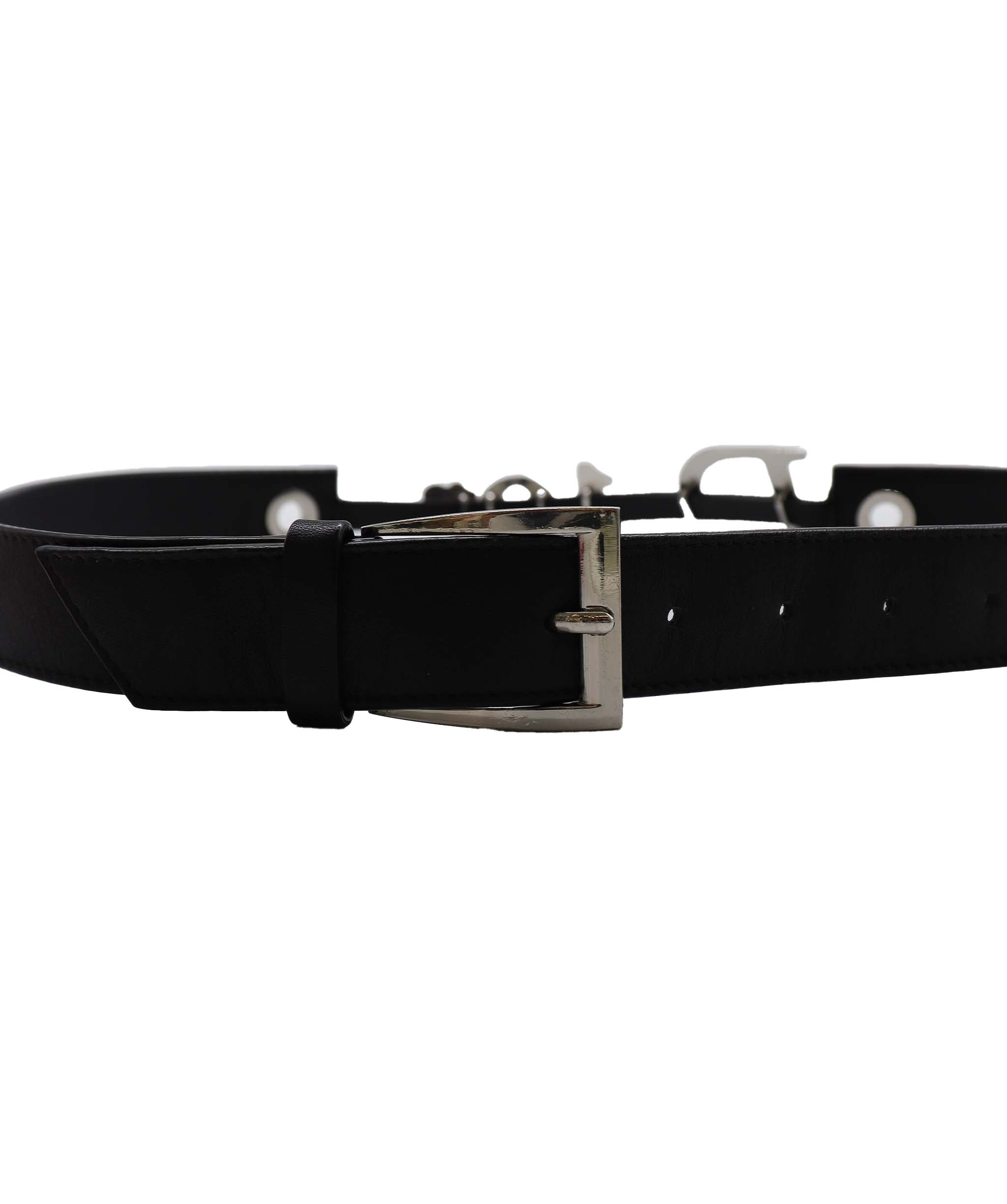 Christian Dior Dior Logo Metal Belt Black Leather DXBS1838