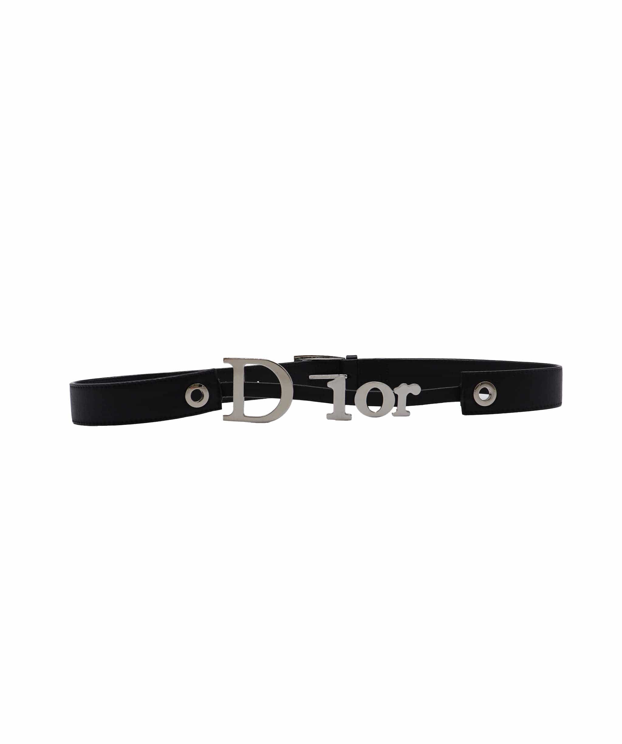 Christian Dior Dior Logo Metal Belt Black Leather DXBS1838