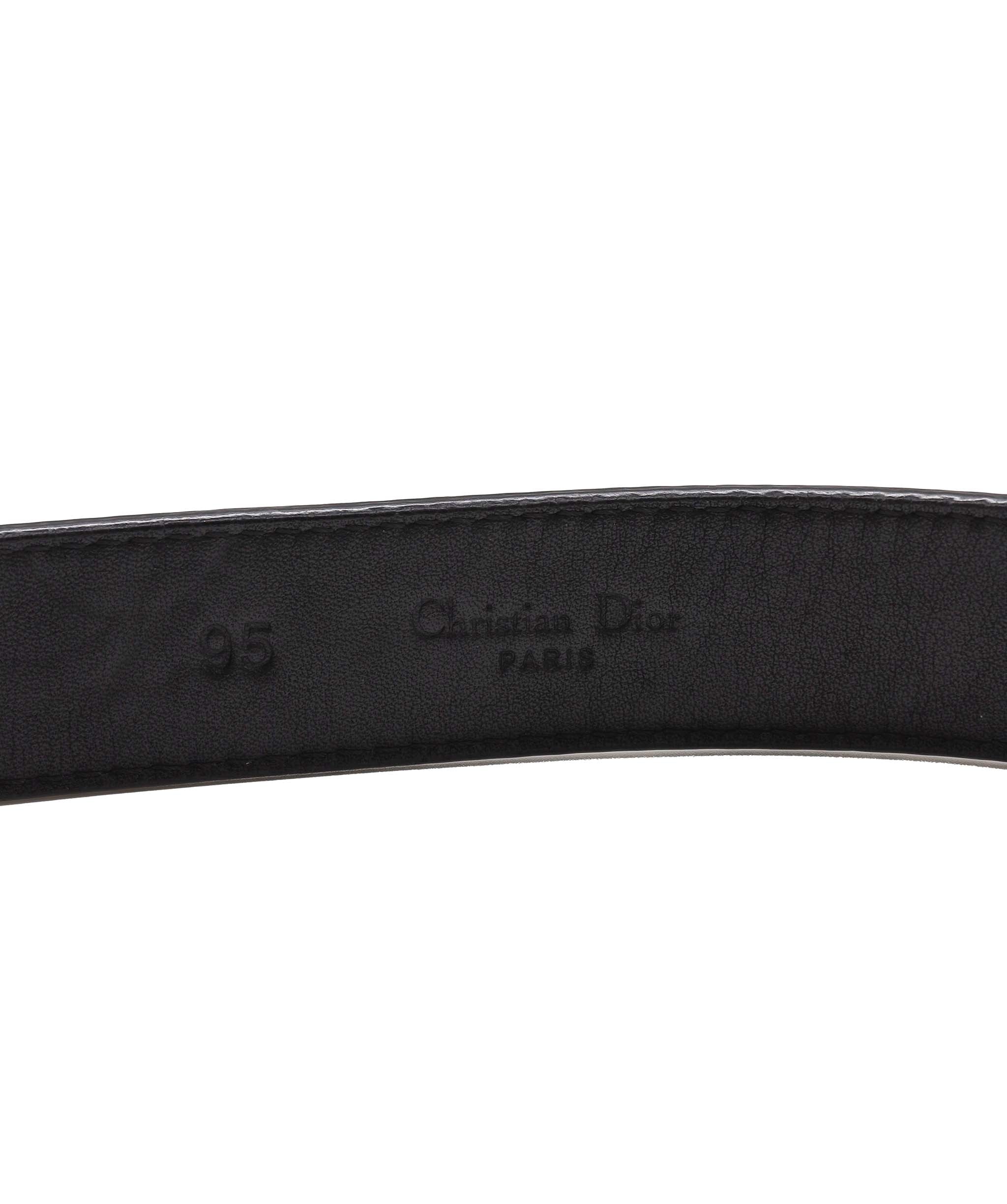 Christian Dior Dior Logo Metal Belt Black Leather DXBS1838