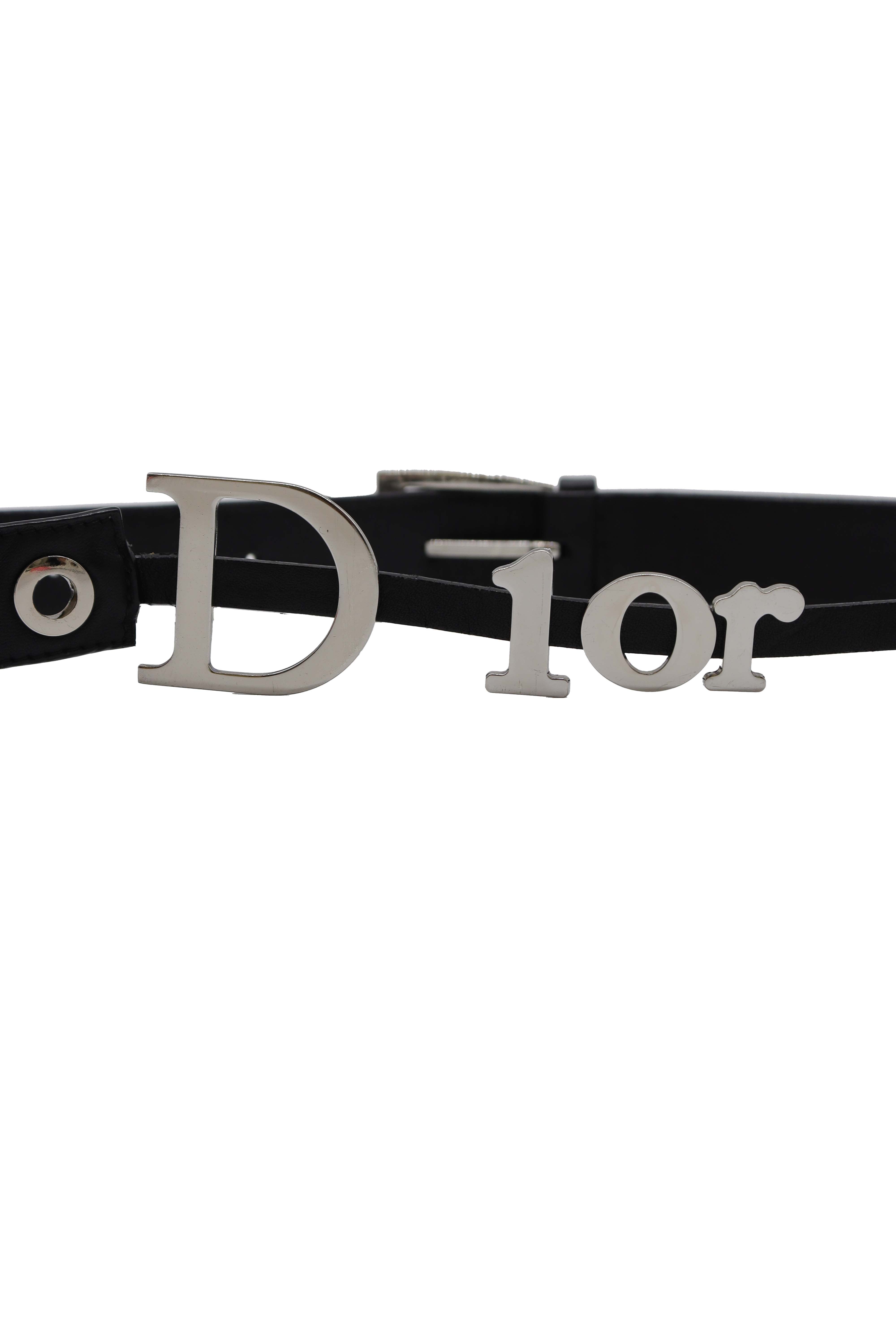 Christian Dior Dior Logo Metal Belt Black Leather DXBS1838