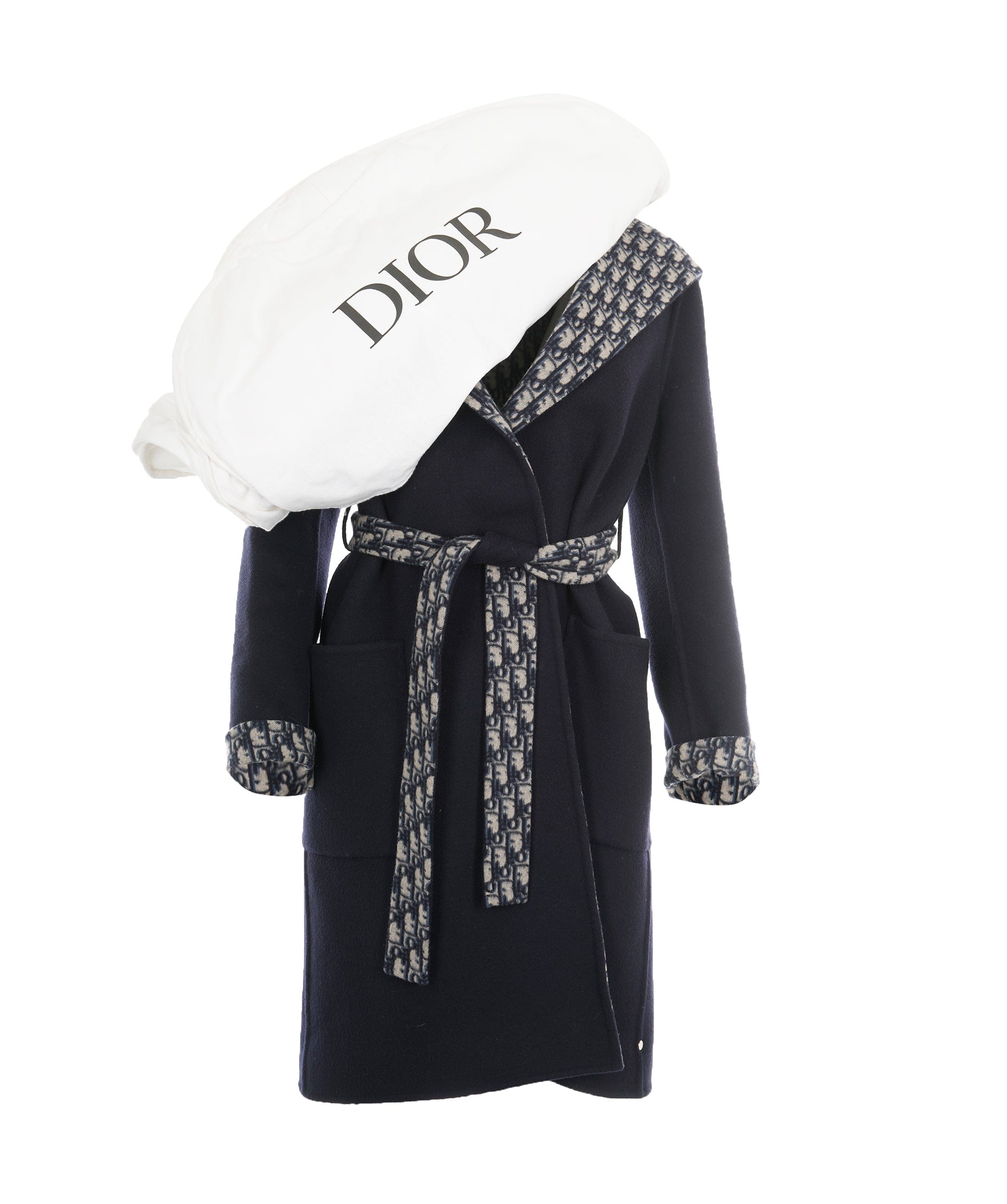 Christian Dior Christian Dior 2022 Navy Oblique Hooded Wool Coat  ALC1839