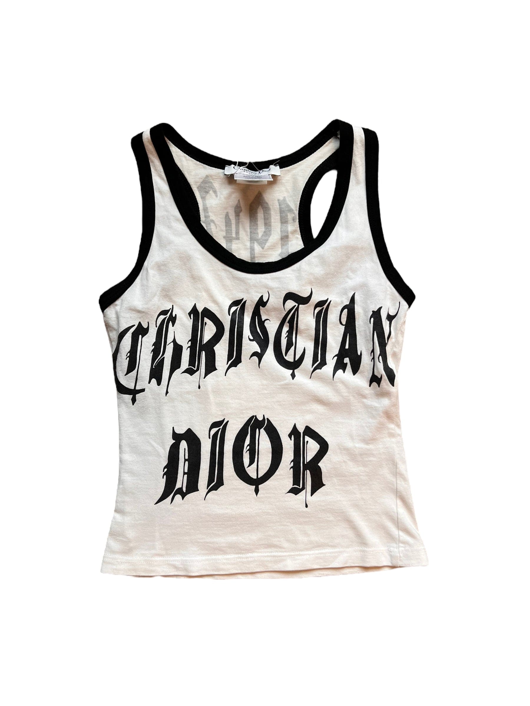 Christian Dior Galliano Dior Gothic Logo Tank Top White ASL10870