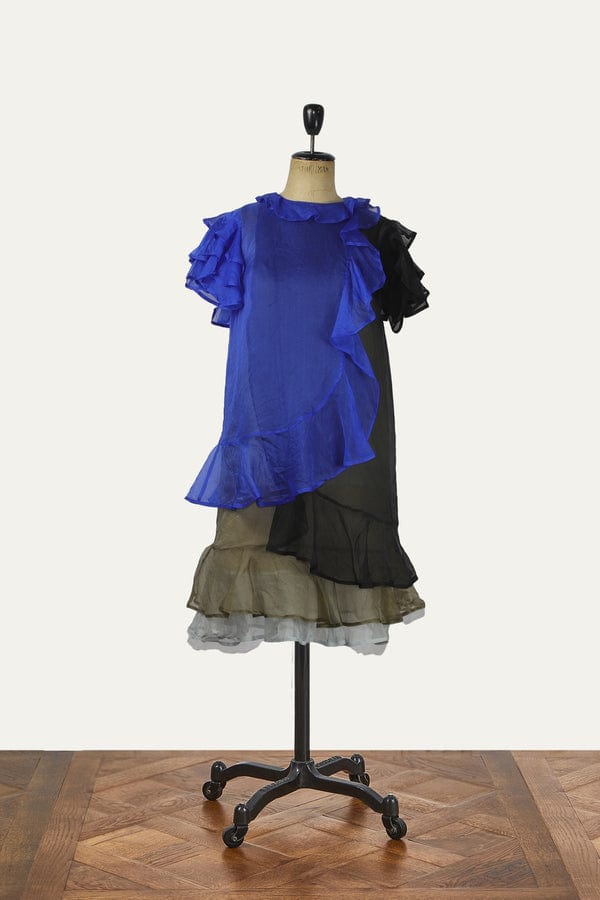 Christopher Kane Christopher Kane blue and black ruffled silk chiffon dress AGC1576