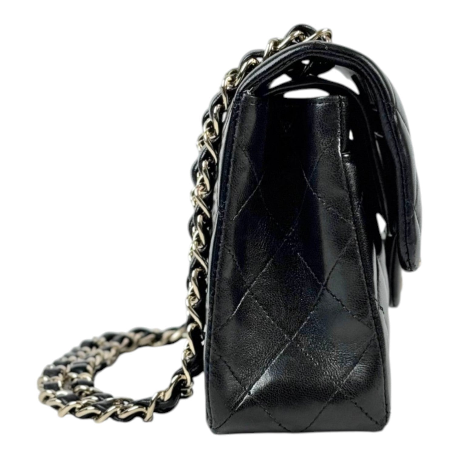 Chanel Classic Flap Small Bag in Black Lambskin - Full Set