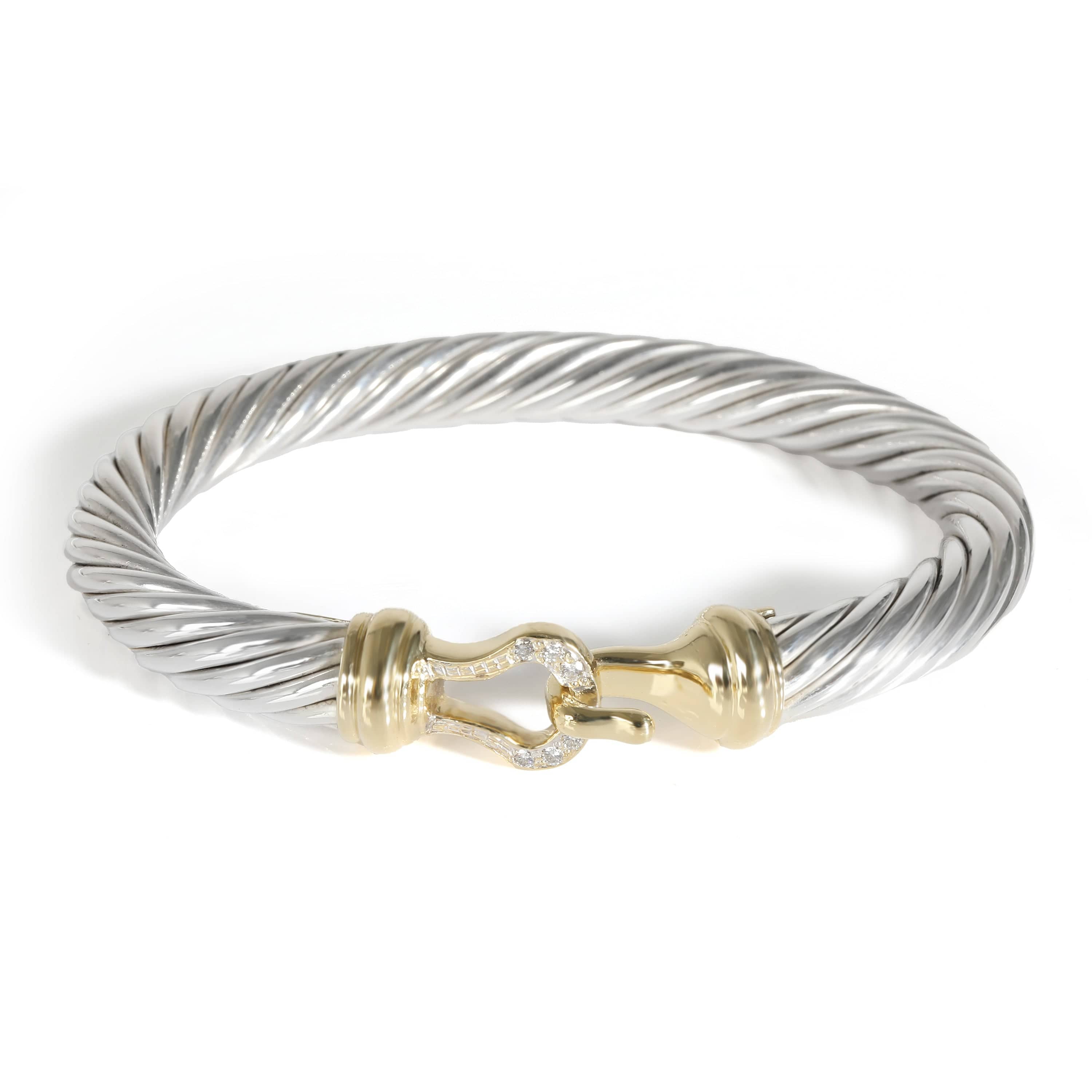 David Yurman David Yurman Cable Buckle Bracelet in 18k Yellow Gold/Sterling Silver 0.06 CTW