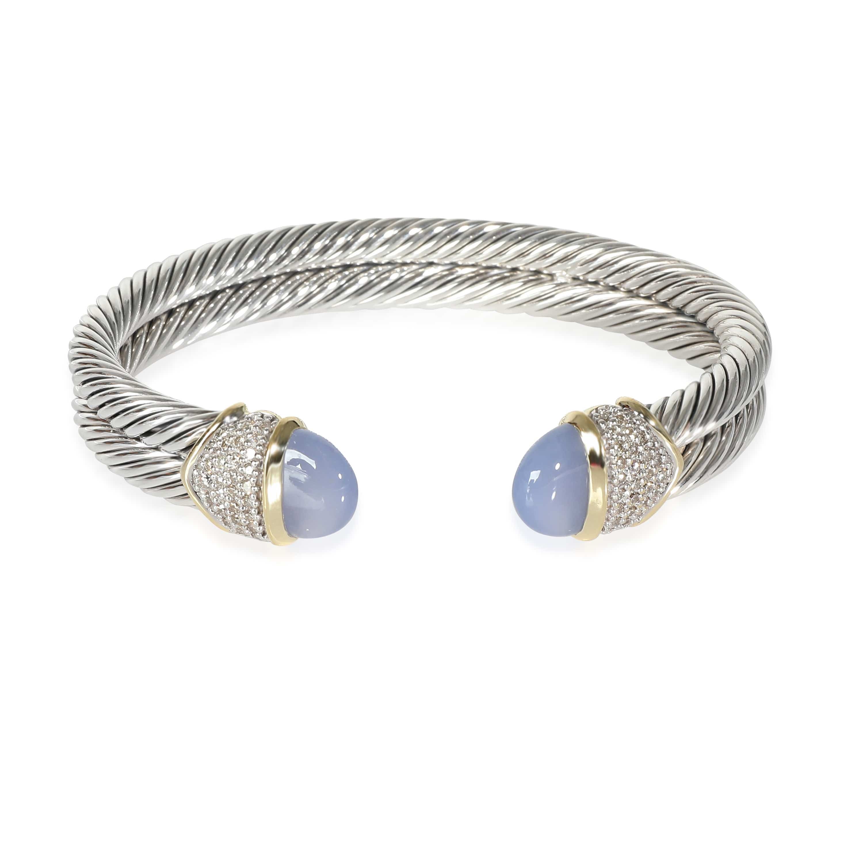 David Yurman Dyed Chalcedony & Diamond Cable Cuff Bracelet in Silver 0.50CTW