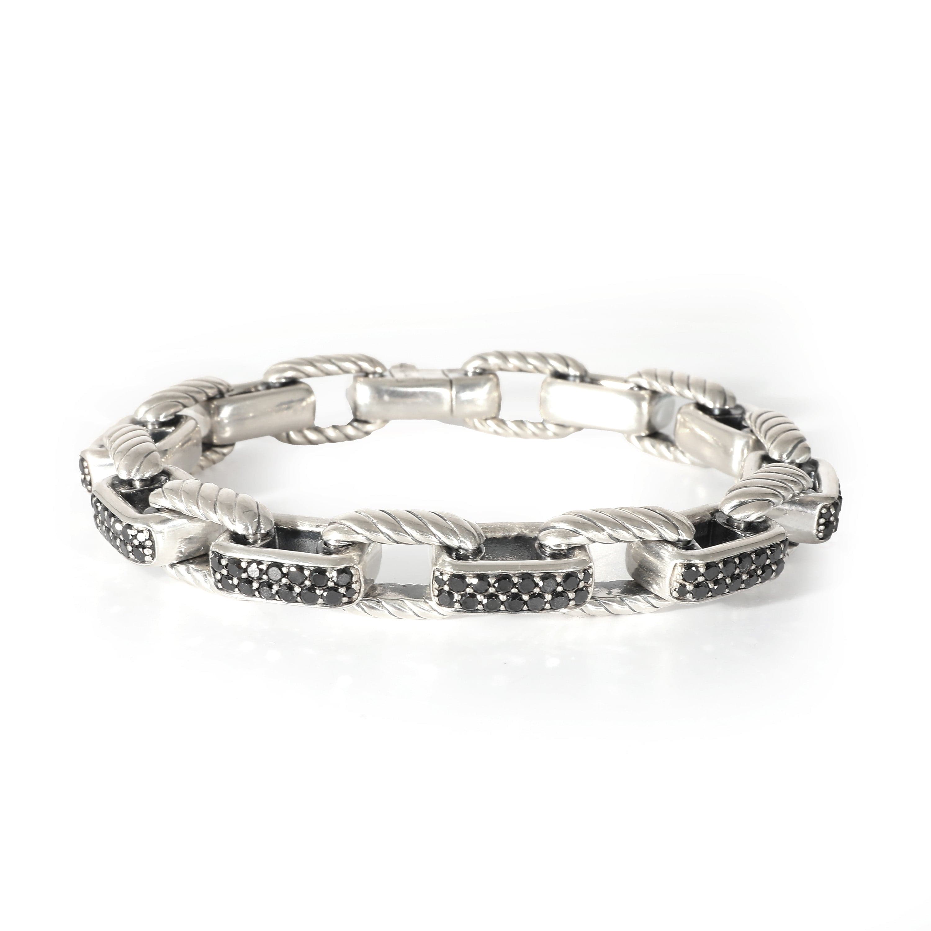 David Yurman Royal Cord Bracelet in  Sterling Silver 7 Black Diamonds 3/1 Ctw