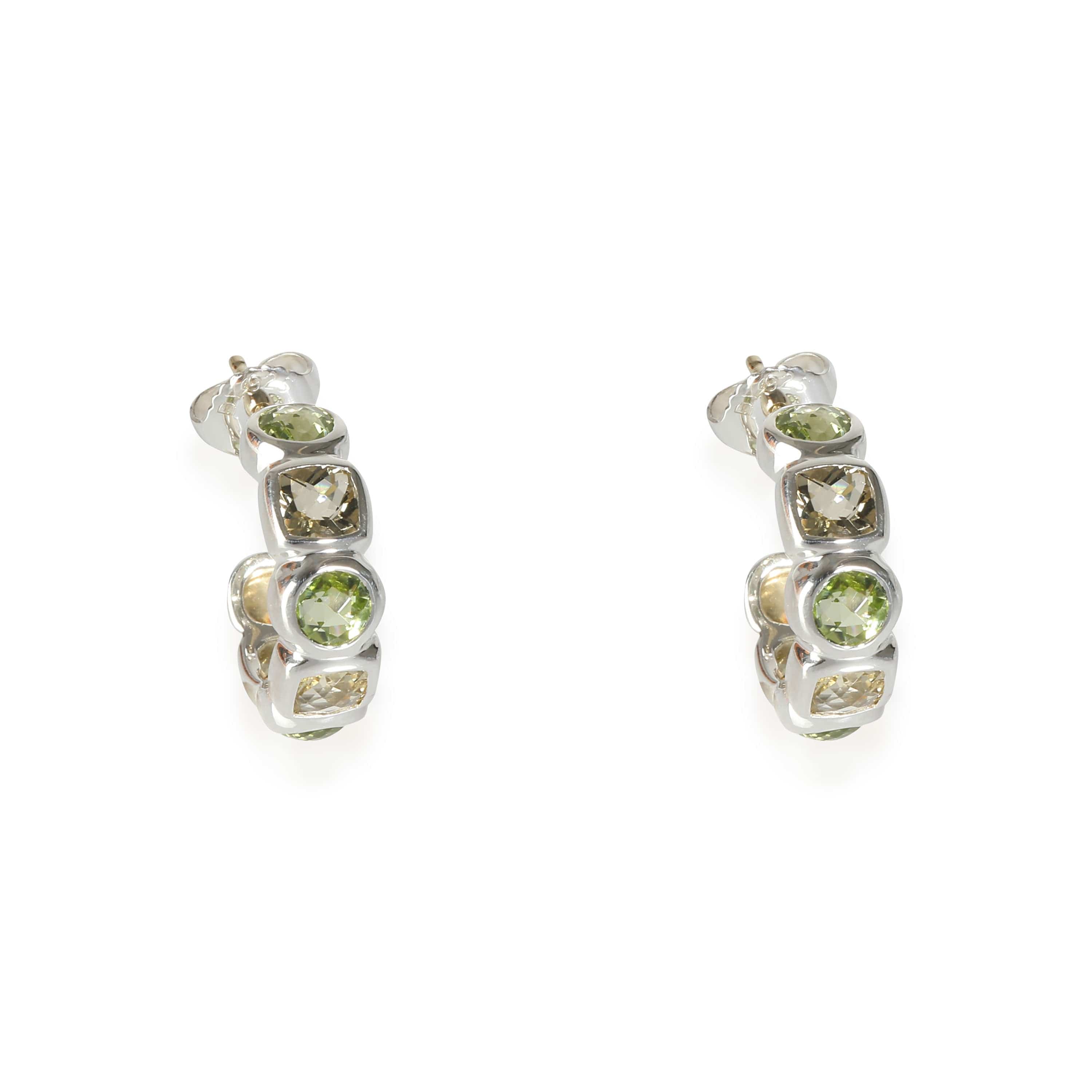 David Yurman Chiclet Hoop Peridot & Praisolite Earrings in  Sterling Silver