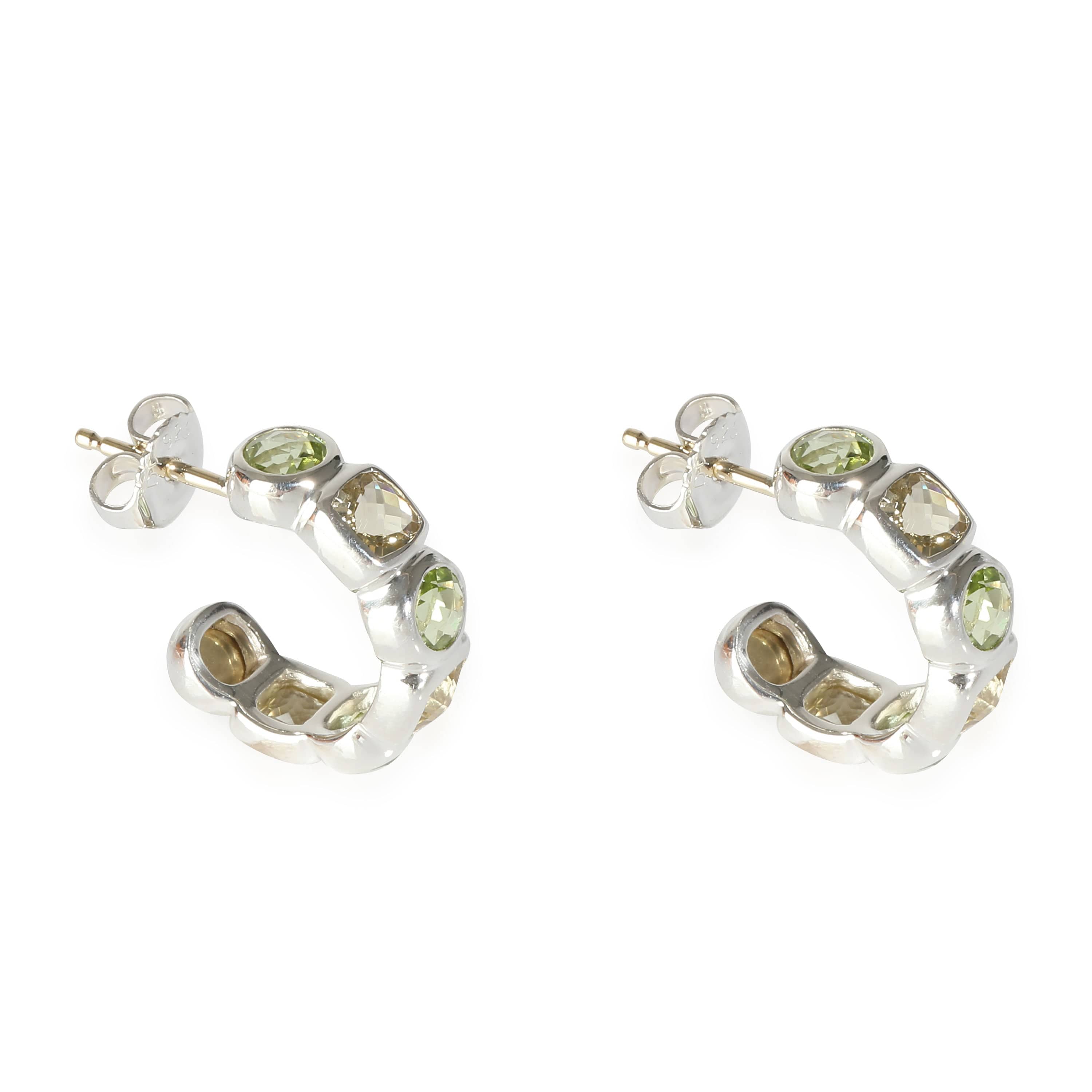 David Yurman Chiclet Hoop Peridot & Praisolite Earrings in  Sterling Silver