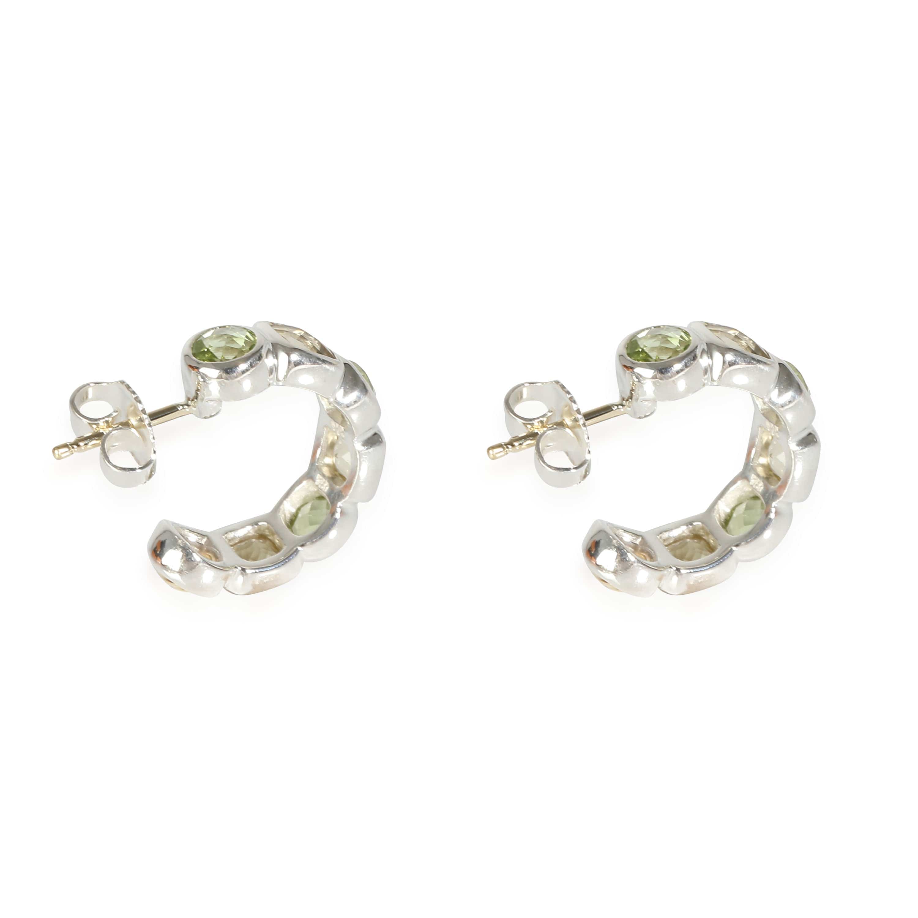 David Yurman Chiclet Hoop Peridot & Praisolite Earrings in  Sterling Silver